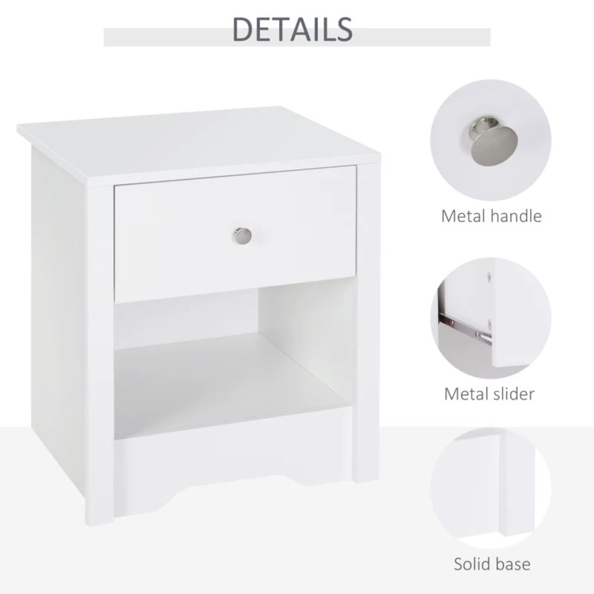 RRP £55.99 - 53Wx42.5Dx59H cm Bedside Table-White - Image 2 of 4