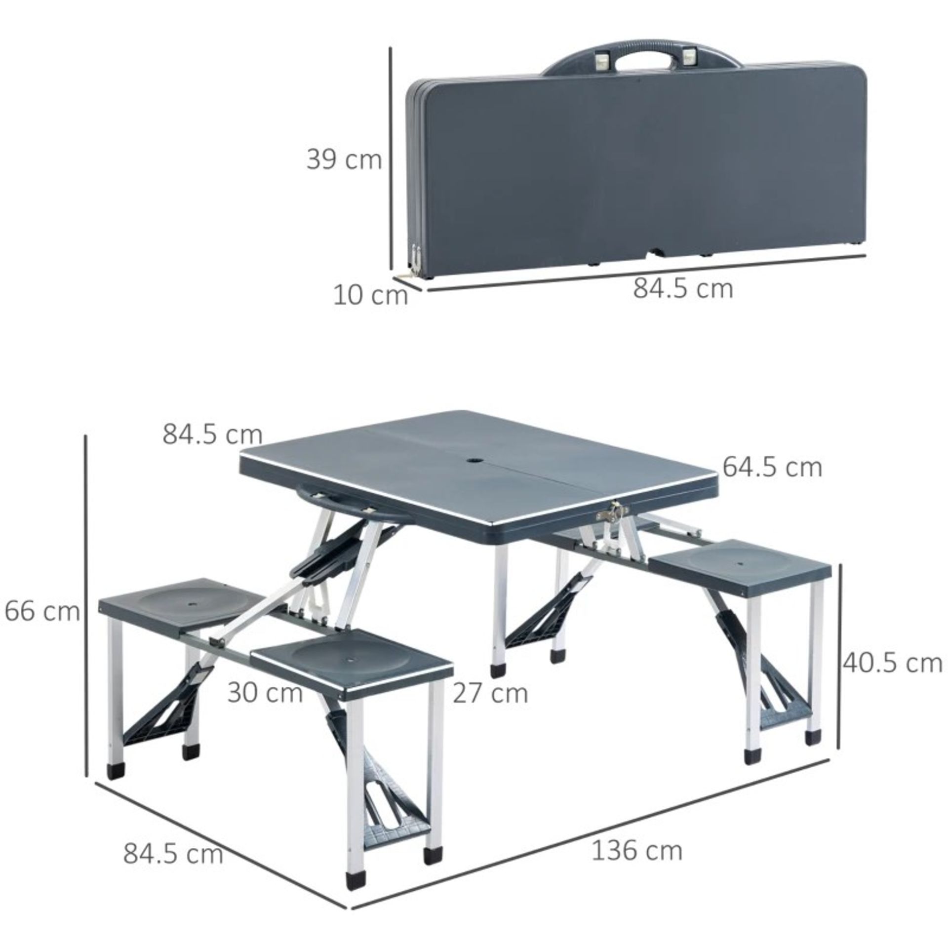 RRP £69.99 - Camping 4-Seat Table Set W/Chairs-Black/Grey - DIMENSIONS: Overall Dimension: 136L x - Image 2 of 4