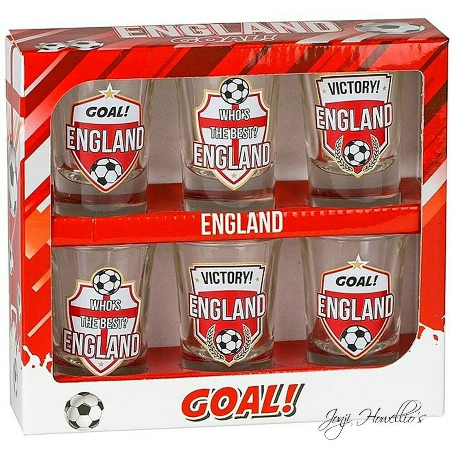 New Set Of 6 England Goal Shot Glasses