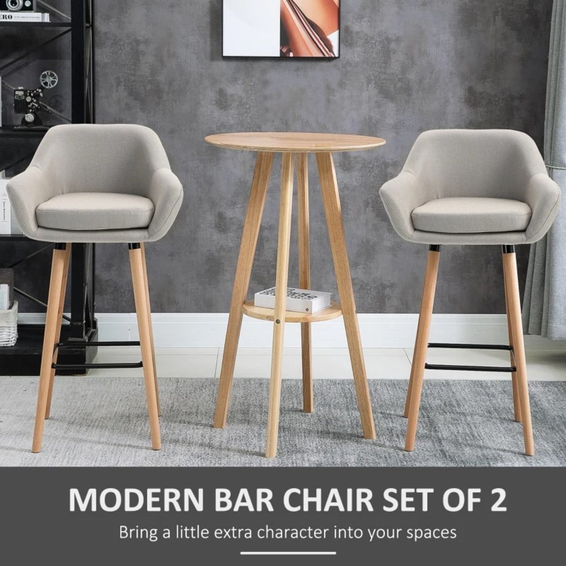 RRP £162.99 - Set of 2 Bar Stools Modern Upholstered Seat Bar Chairs w/ Metal Frame, Solid Wood Legs - Image 4 of 5