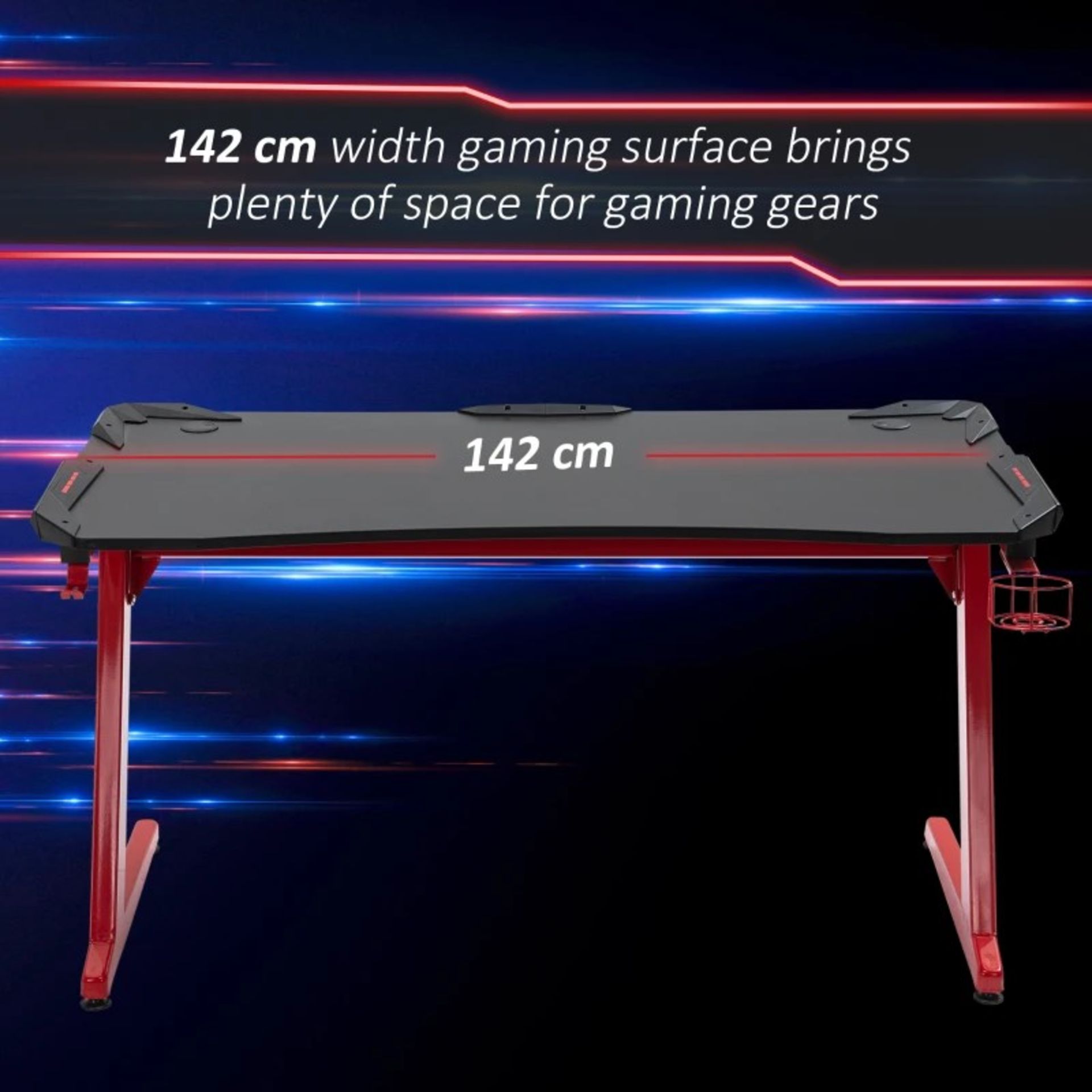 RRP £119 - Gaming Desk, Ergonomic Home Office Desk, Gamer Workstation Racing Table, with Headphone - Image 2 of 4