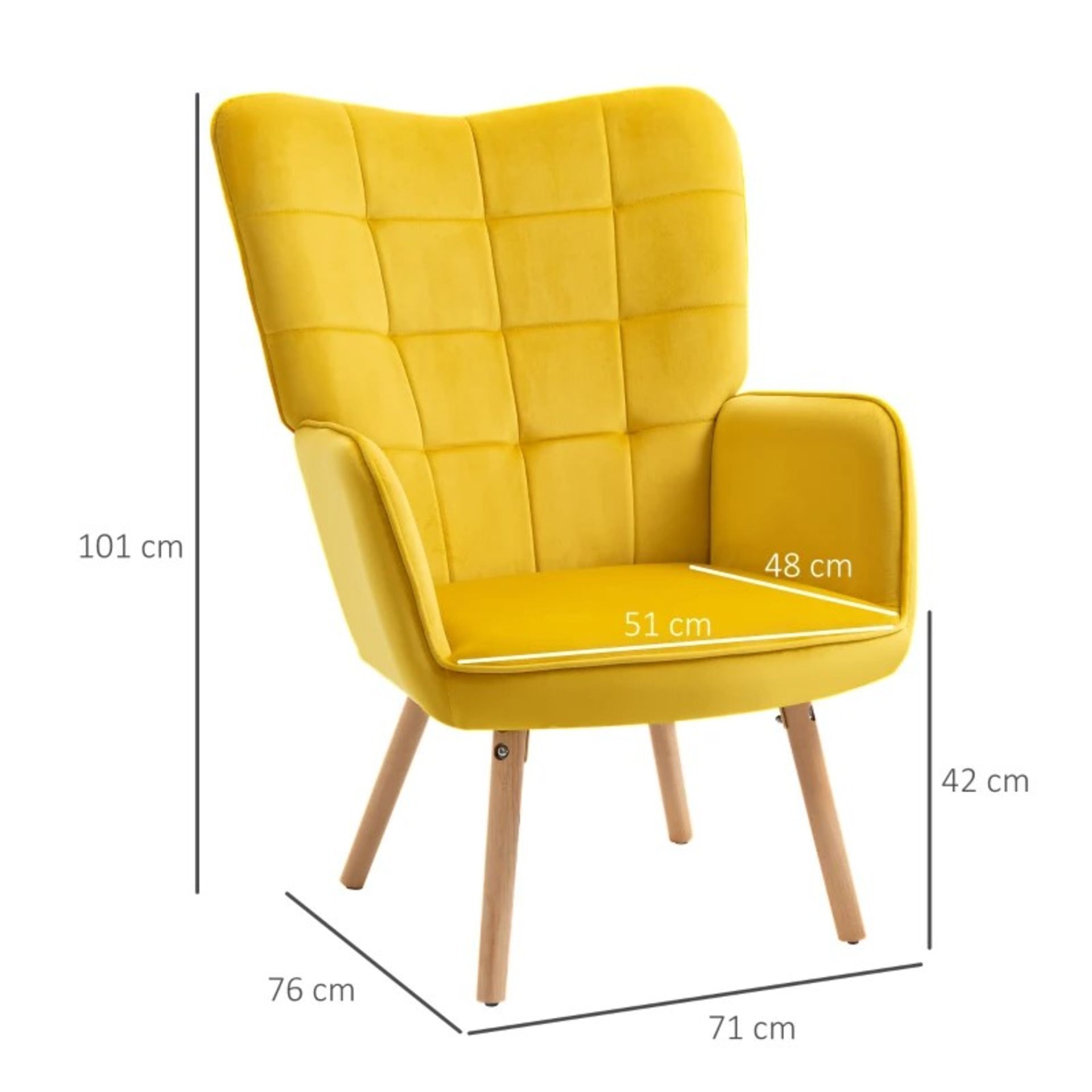 RRP £190 - Accent Chair VelvetTufted Wingback Armchair Club Chair with Wood Legs Yellow - - Image 3 of 4