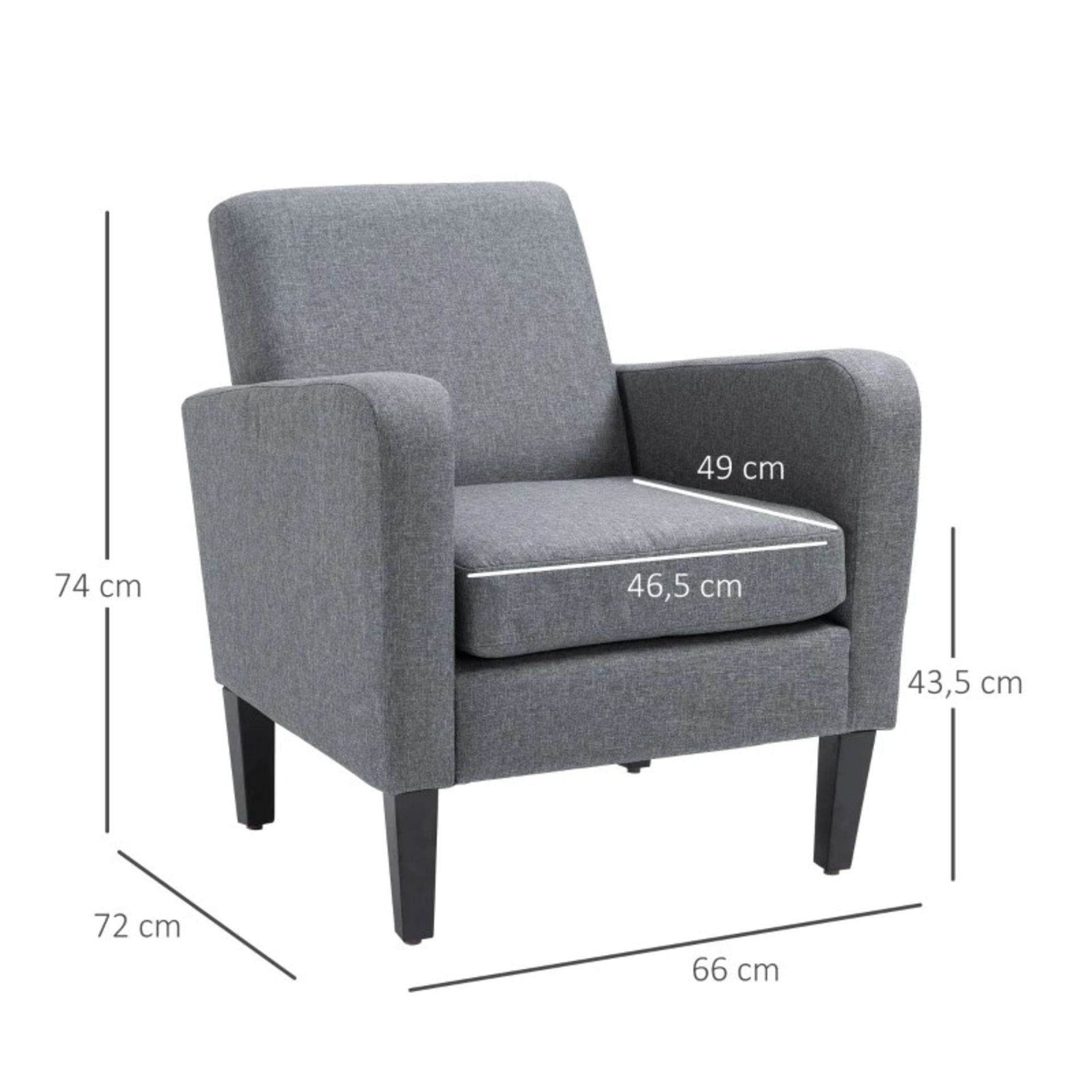 RRP £162.99 - Linen Single Armchair, with Padded Seat - Grey - DIMENSIONS: 74H x 66W x 72Dcm. - Image 3 of 4