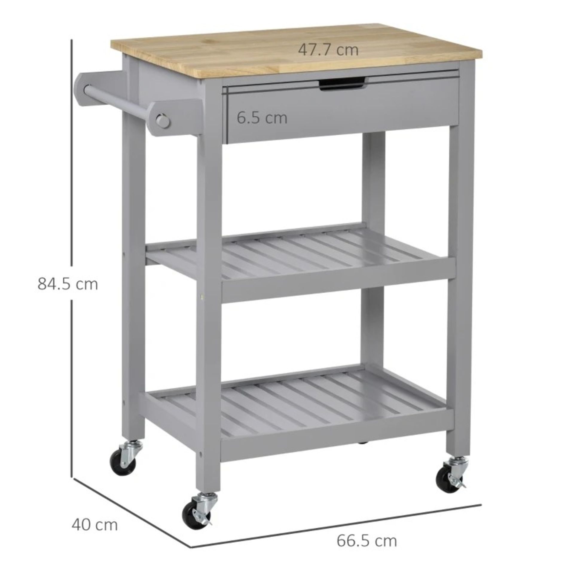 RRP £94.99 - Kitchen Trolley Utility Cart on Wheels with Rubberwood Worktop, Towel Rack, Drawer - - Image 3 of 4