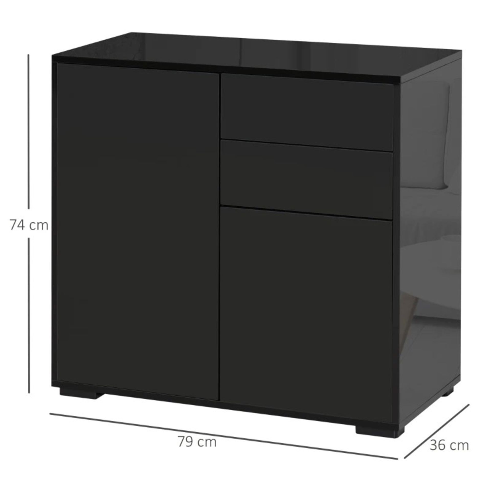 RRP £108.99 - Push-Open Two-Drawer Cabinet, with Two Doors – Black - DIMENSIONS: 74H x 79W x 36Dcm. - Image 3 of 4