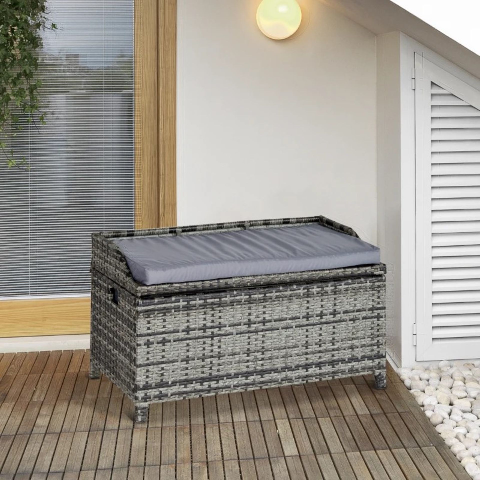 RRP £499.99 - PE Rattan Bench Patio Wicker Storage Basket Seat Furniture w/ Cushion - TOP CUSHION: