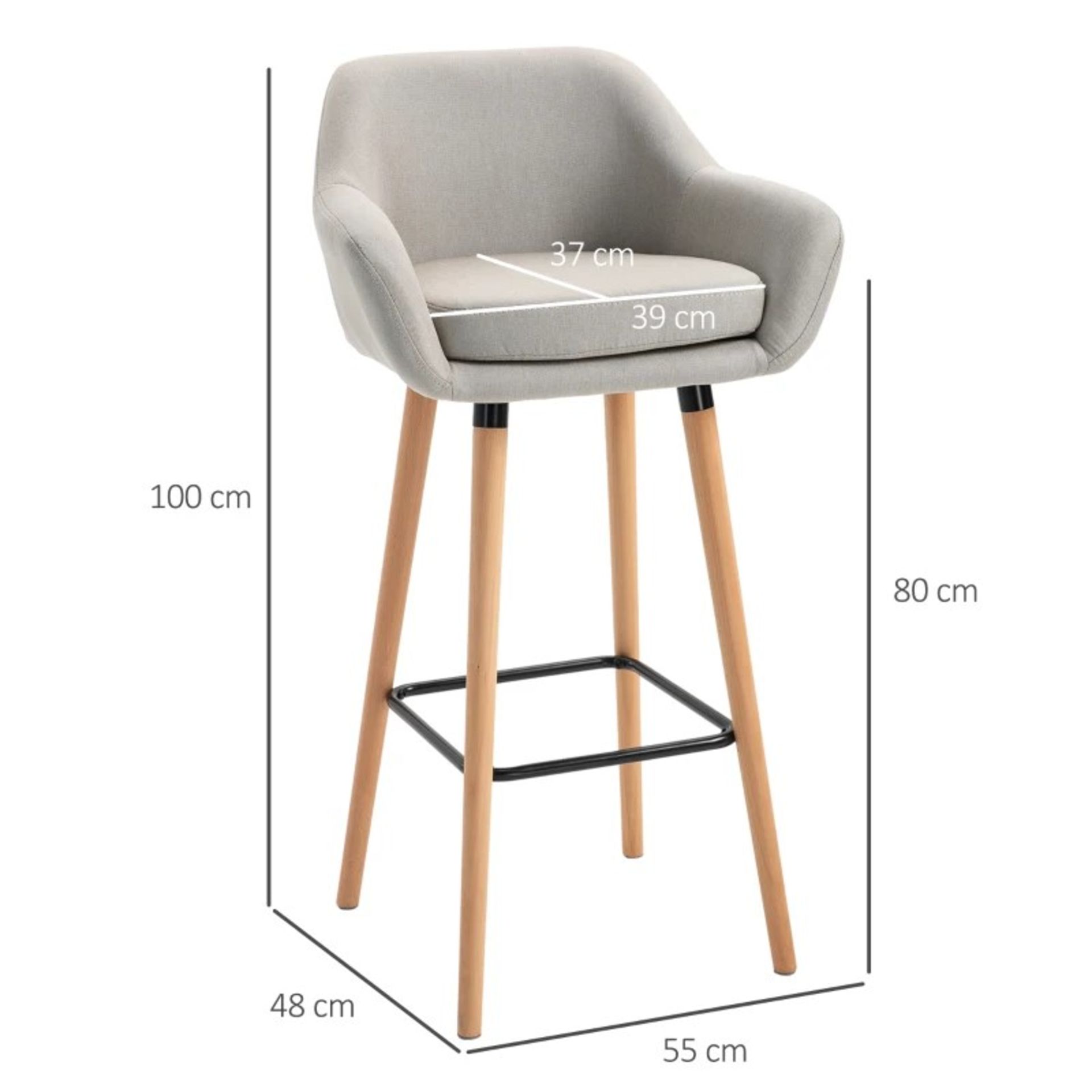 RRP £162.99 - Set of 2 Bar Stools Modern Upholstered Seat Bar Chairs w/ Metal Frame, Solid Wood Legs - Image 3 of 5