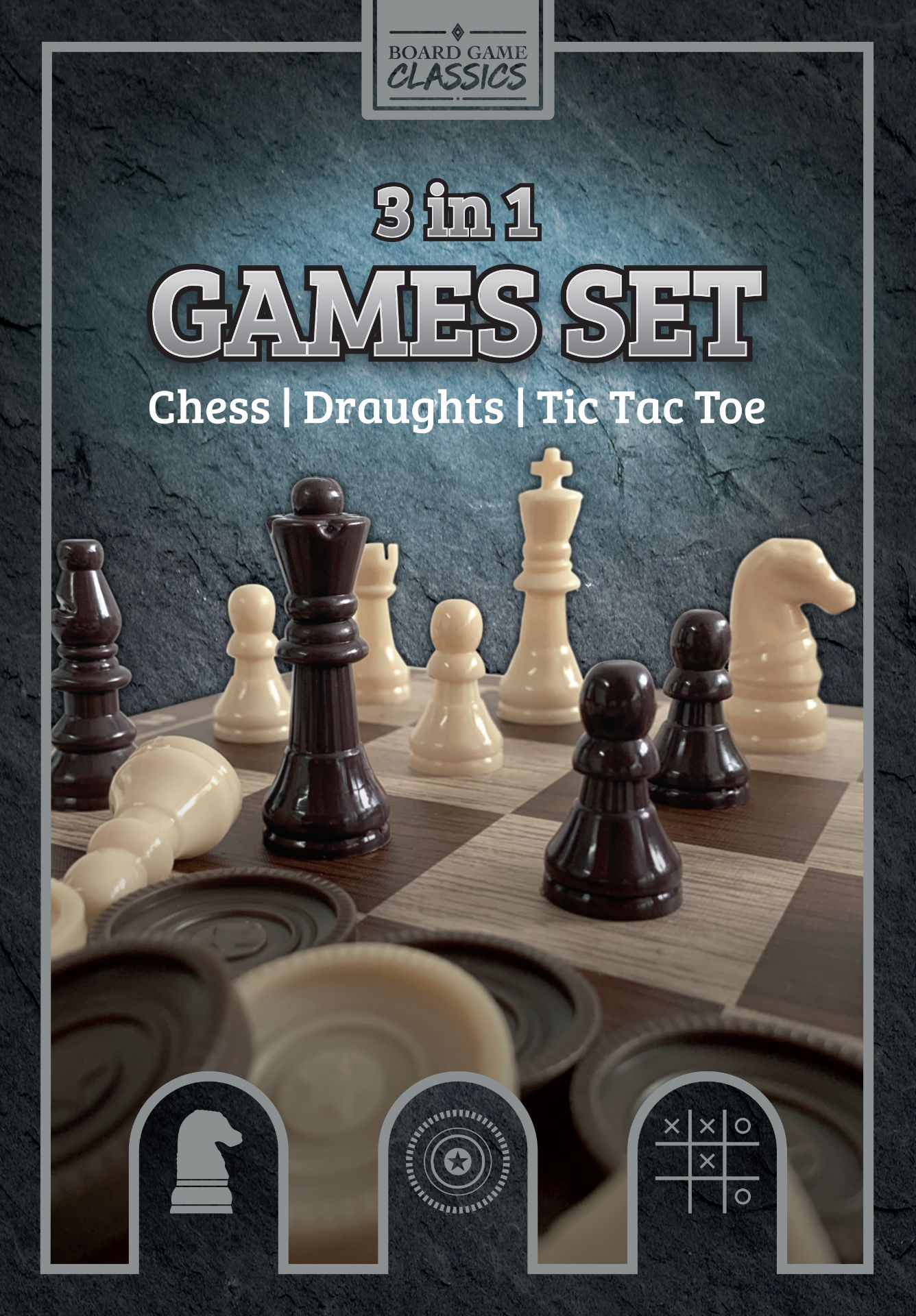 New 3 in 1 Games Set - Chess, Draughts, Tic Tac Toe