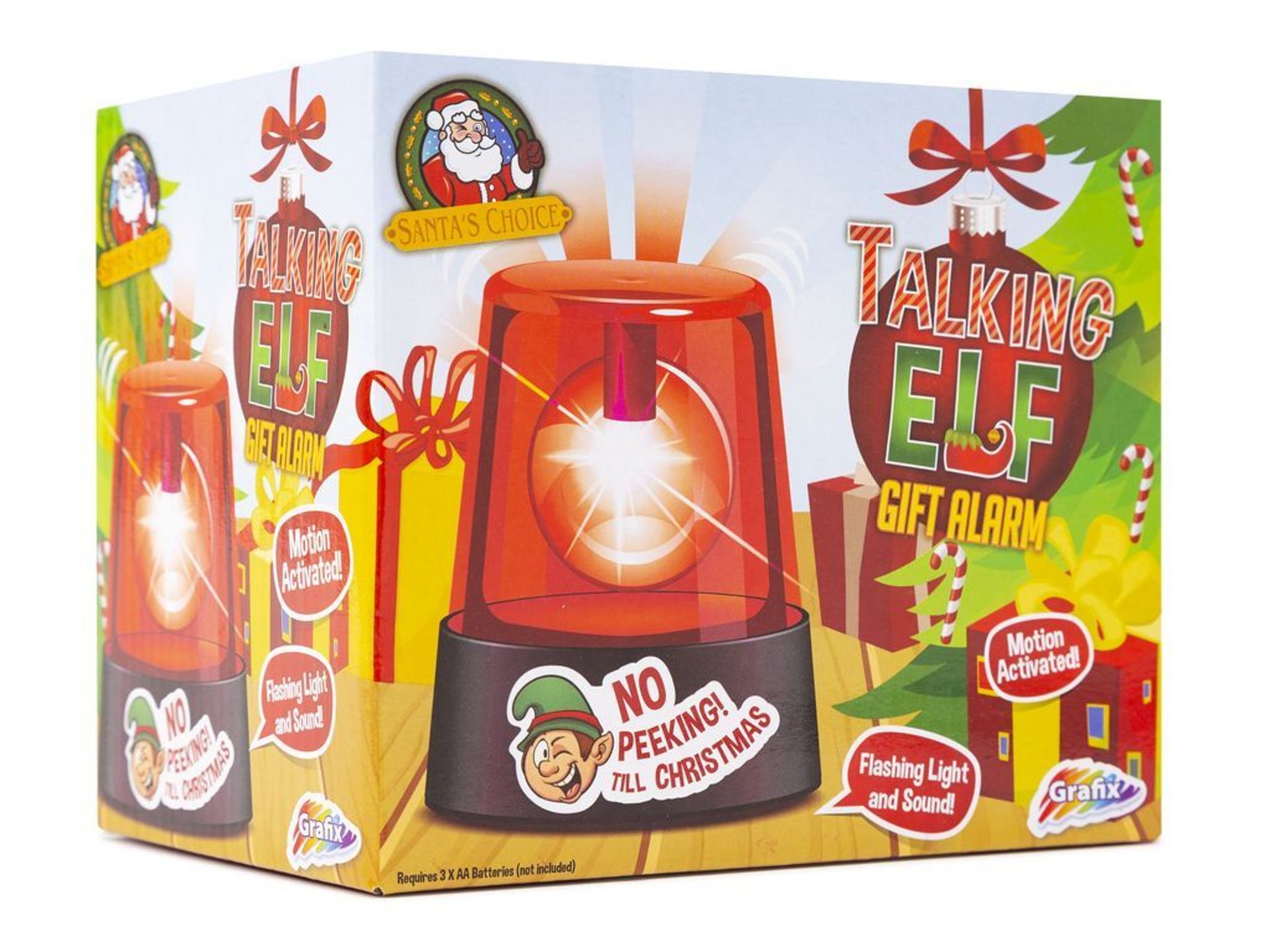 TALKING ELF GIFT ALARM. FLASHING LIGHT & SOUND