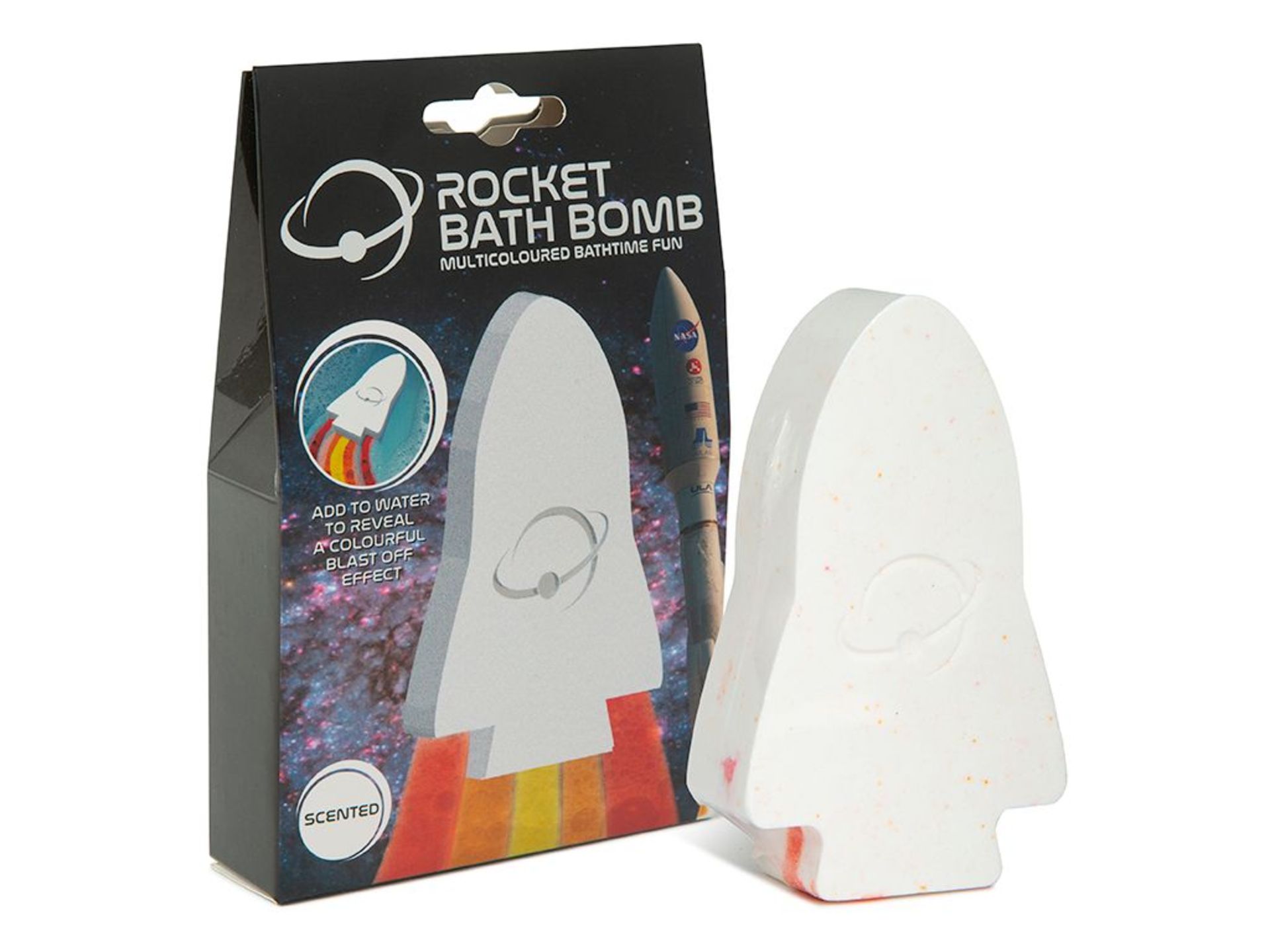 NASA ROCKET BATH BOMB SCENTED WITH MULTI COLOURED BATHTIME FUN