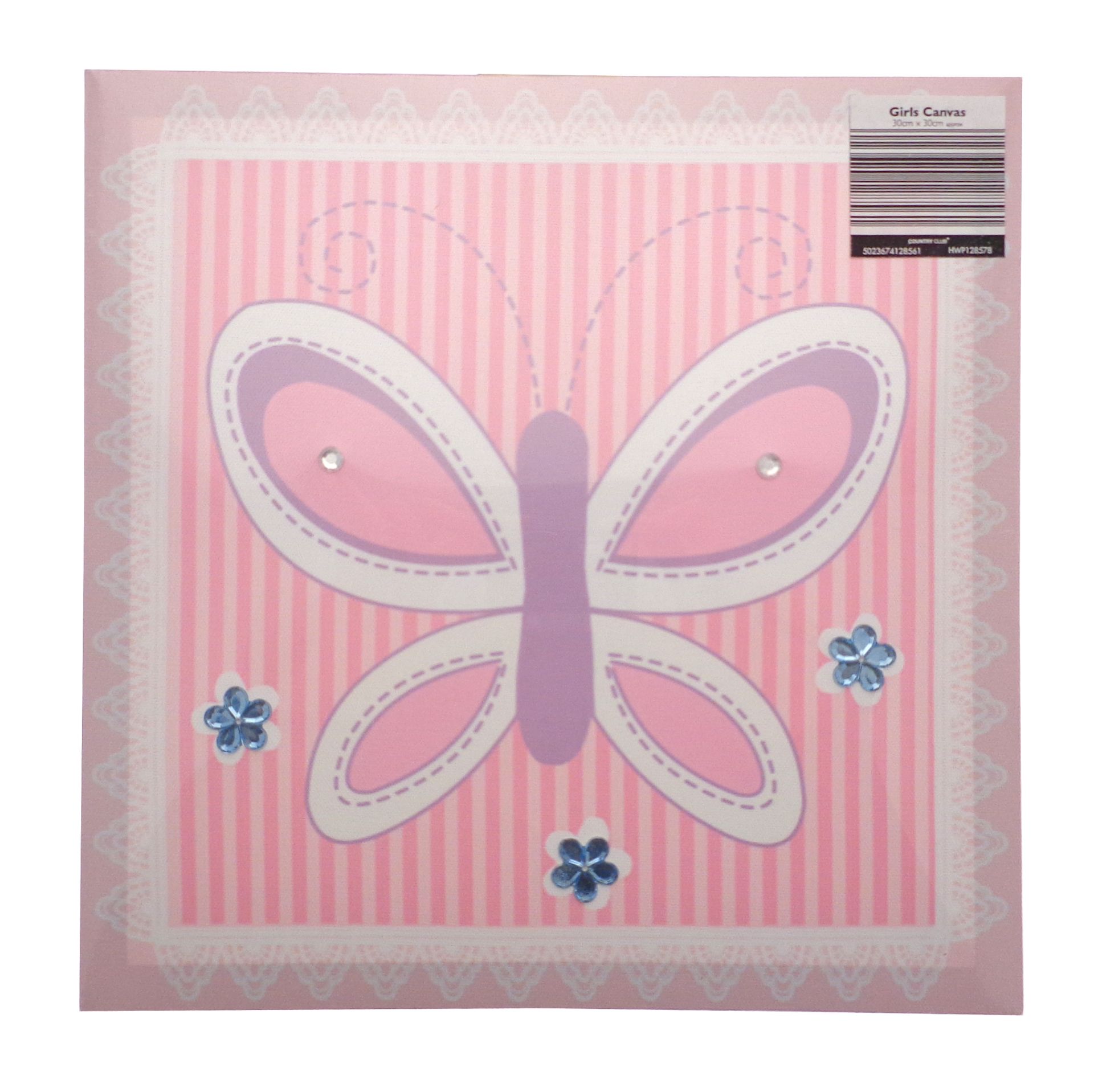 New Square 30 x 30cm Pink Butterfly Canvas