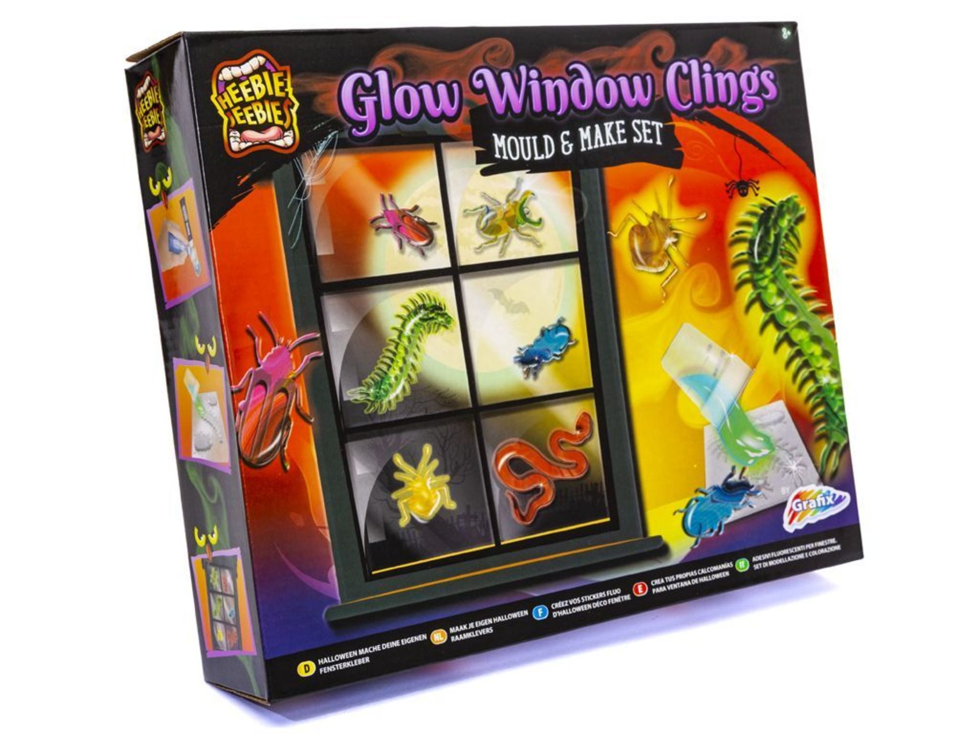 GRAFIX GLOW WINDOW CLING MOULD & MAKE SET INCLUDES 3 COLOURED GELS, 3 CLING SOLUTIONS, 3 MOULD