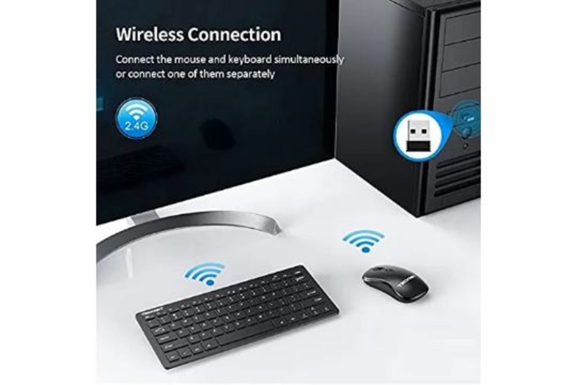 Two sets of Tecknet Wireless keyboard and mouse Combo - board 28cm by 12cm approx.