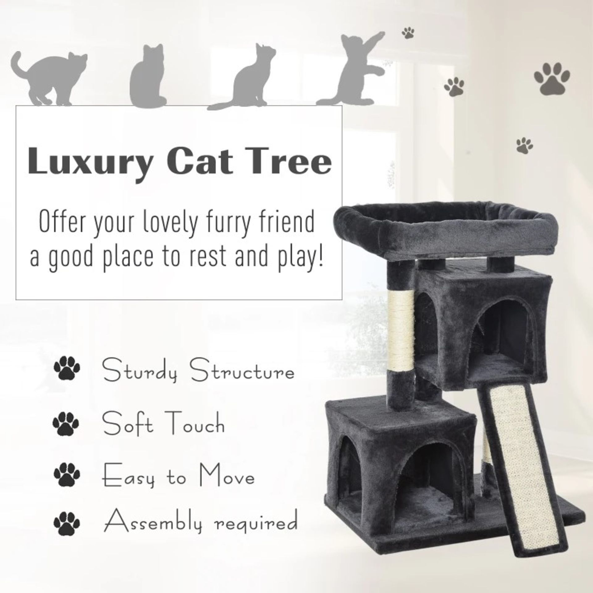 RRP £43.99 - Cats 3-Tier Sisal Rope Leisure Tree Dark Grey - STURDY FRAME: Made of solid particle - Image 2 of 4