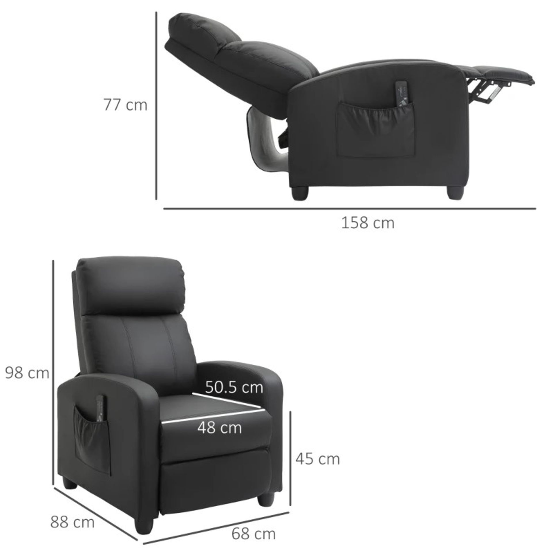 RRP £229.99 - Recliner Sofa Chair PU Leather Massage Armcair w/ Remote Control, Black - Image 3 of 5