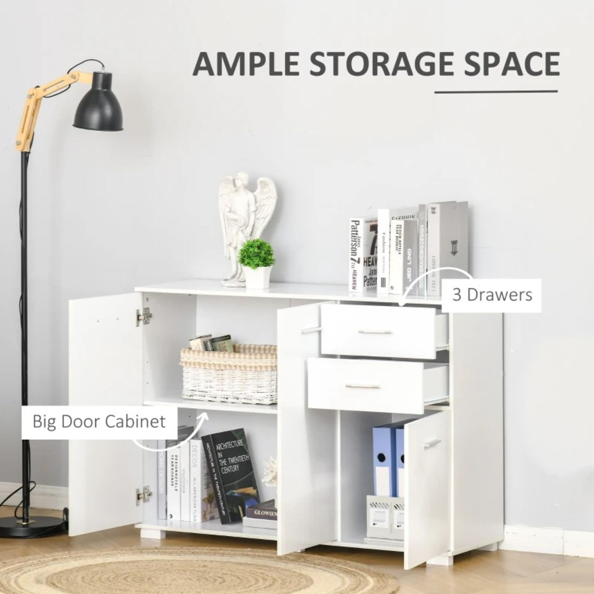 RRP £113.99 - Modern Storage Cabinet, with Aluminium Handles, Two Drawers, Two Cabinets & Six Feet - - Image 2 of 4