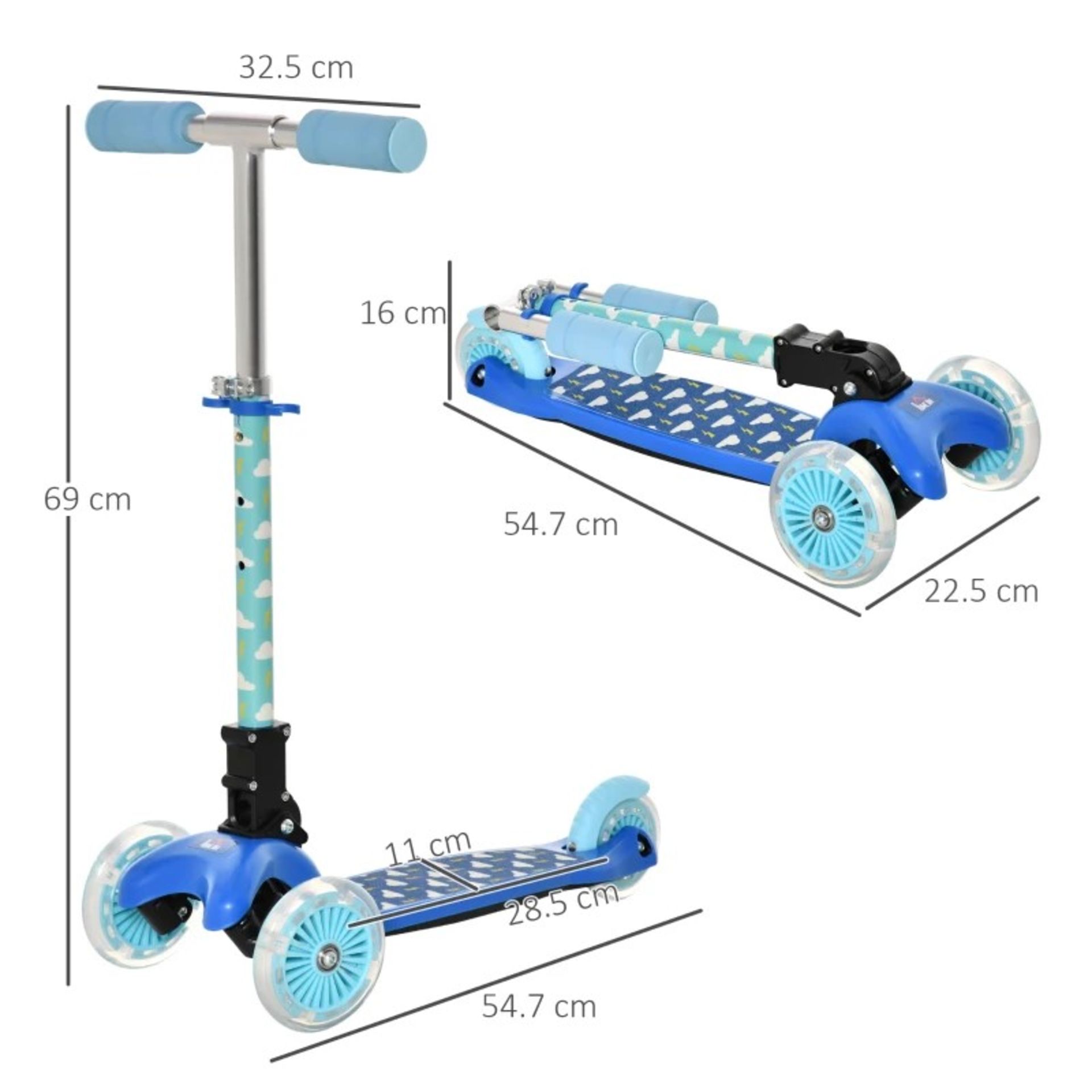 RRP £31.99 - Foldable Scooter for Kids with 3 Wheel Adjustable Height Flashing Wheels - Image 3 of 4