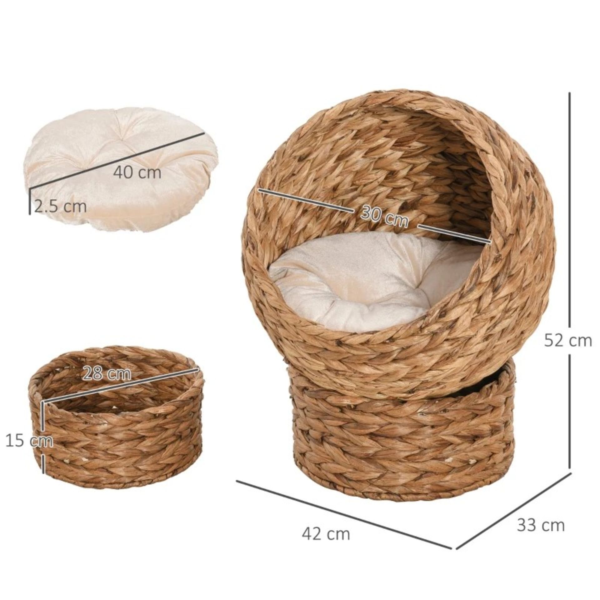 RRP £48.99 - Cats Woven Banana Leaf Elevated Basket Bed w/ Cushion Brown - - Image 3 of 3