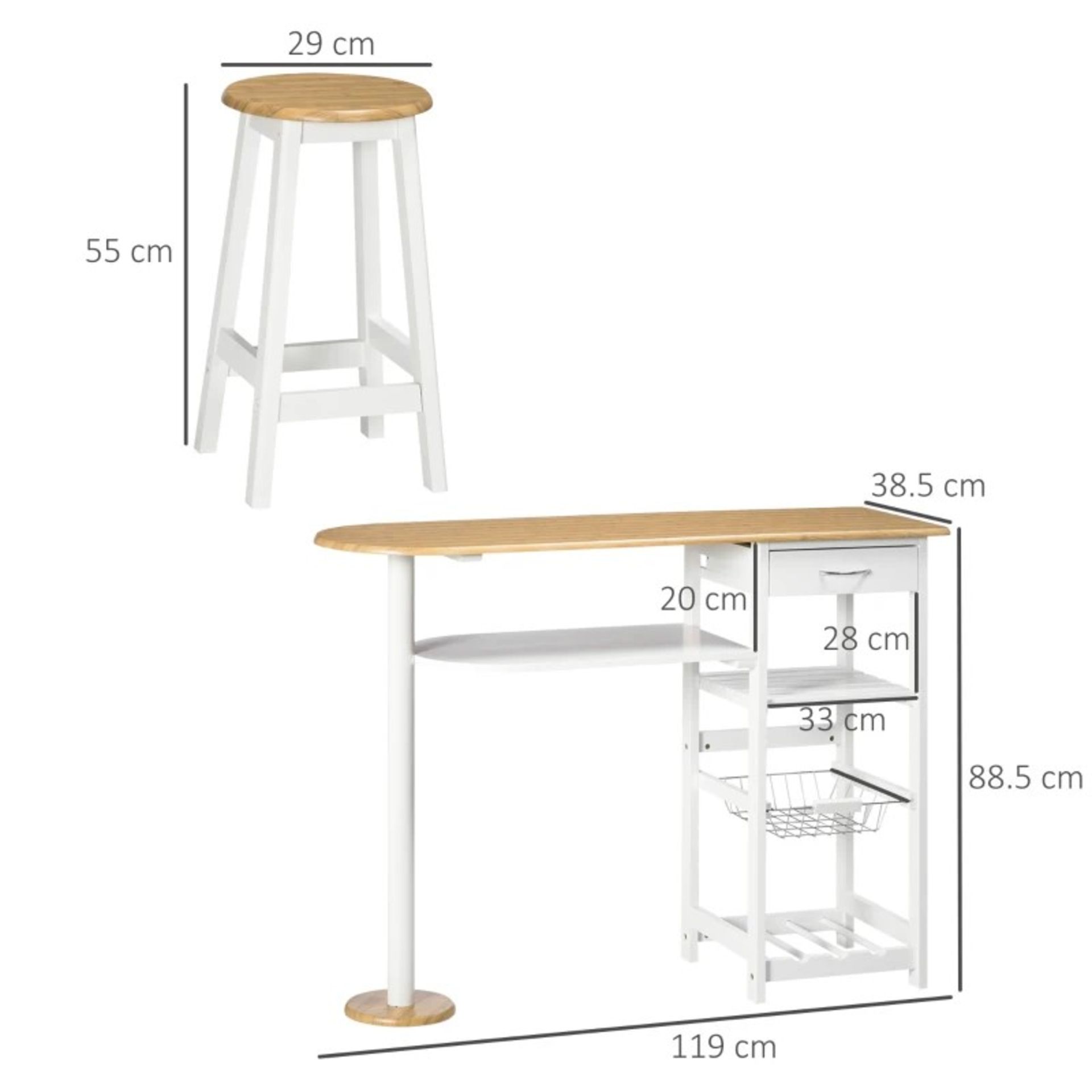 RRP £159.99 - 3 Piece Bar Table Set, Breakfast Bar table and Stools with Storage Shelf, Drawer, Wire - Image 3 of 4