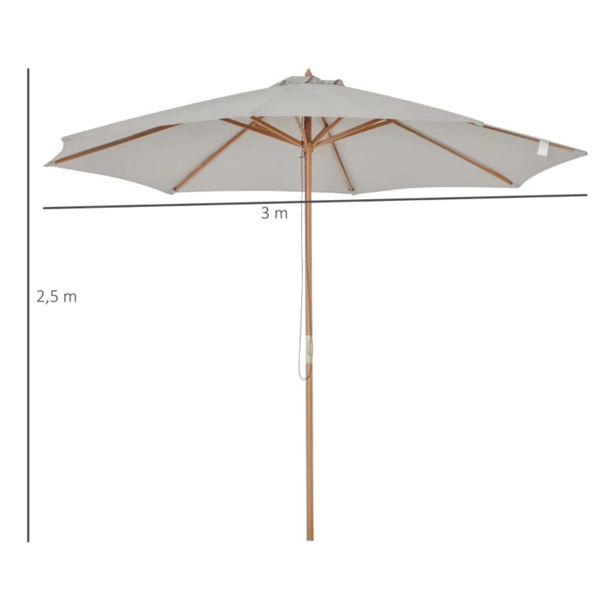 RRP £65.99 - 3m Fir Wooden Garden Parasol Bamboo Sun Shade Patio Outdoor Umbrella Canopy - - Image 2 of 4