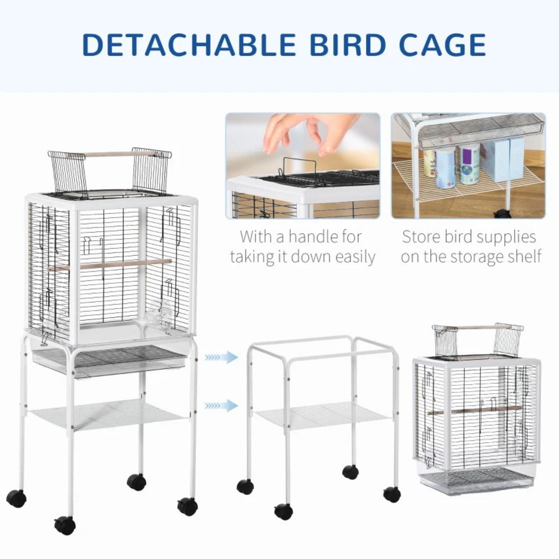 RRP £87.99 - Large Metal Bird Cage Open Top Aviary for Finch Canaries, Budgies with Handle, - Image 2 of 6