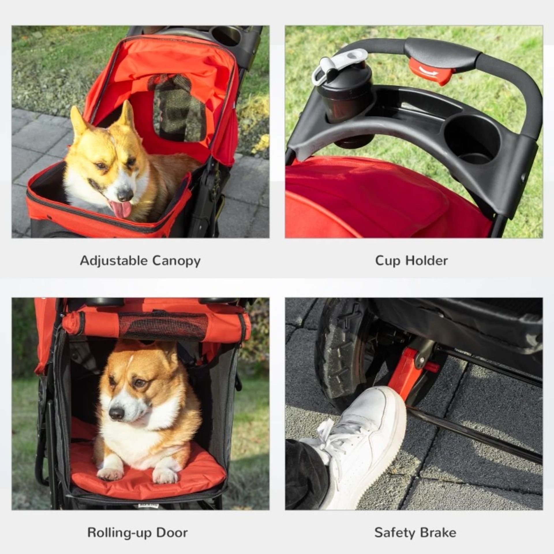 RRP £146.99 - Oxford Cloth Folding 3-Wheel Pet Stroller Dog Trolley Red/Black - 2 IN 1 DESIGN: Front - Image 3 of 4