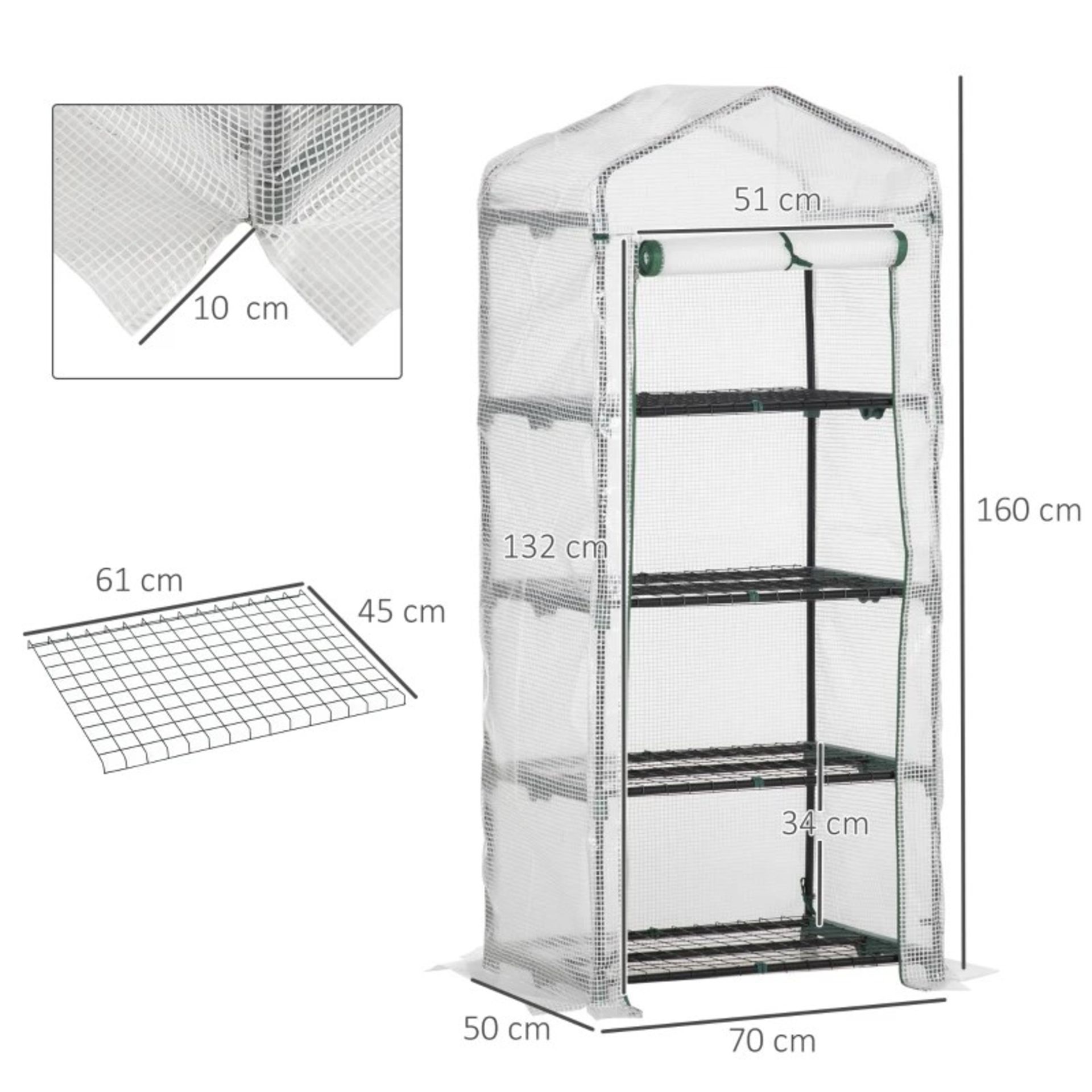 RRP £76.99 - 4-Tier Portable Greenhouse Plant Shed with PE Cover Roll-up Door, White - Image 2 of 3
