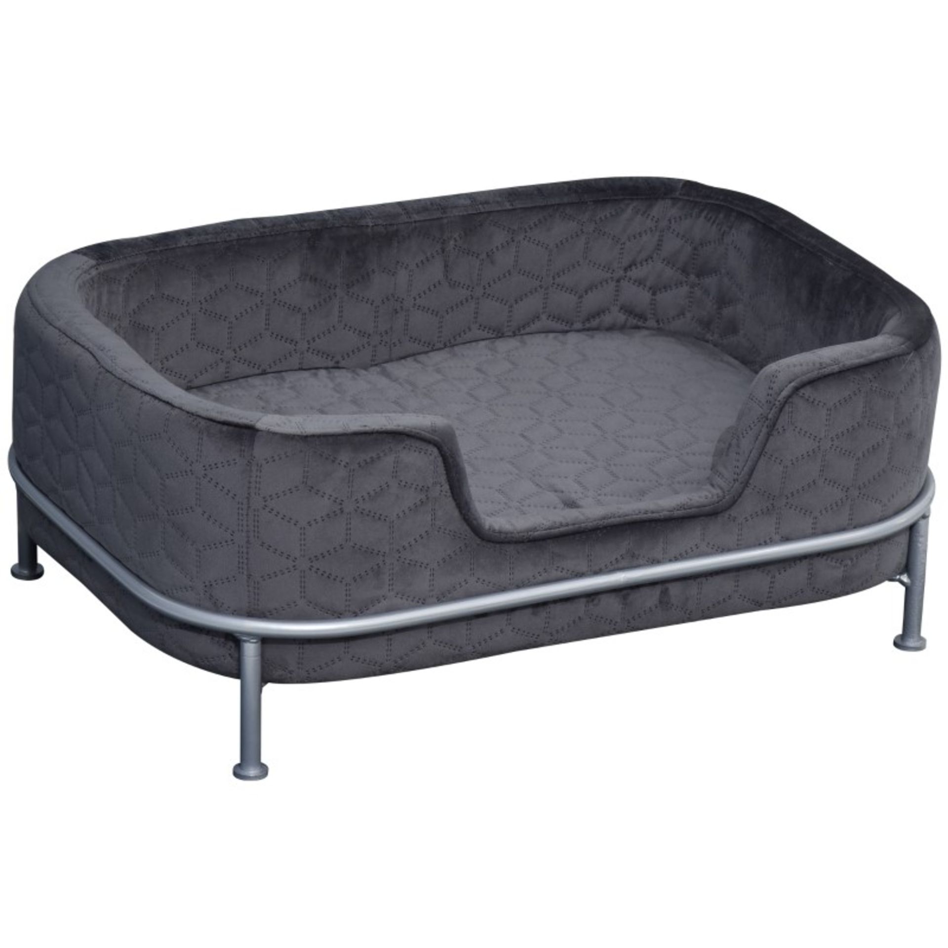 RRP £58.99 - Velvet Upholstered Elevated Small Pet Bed Grey