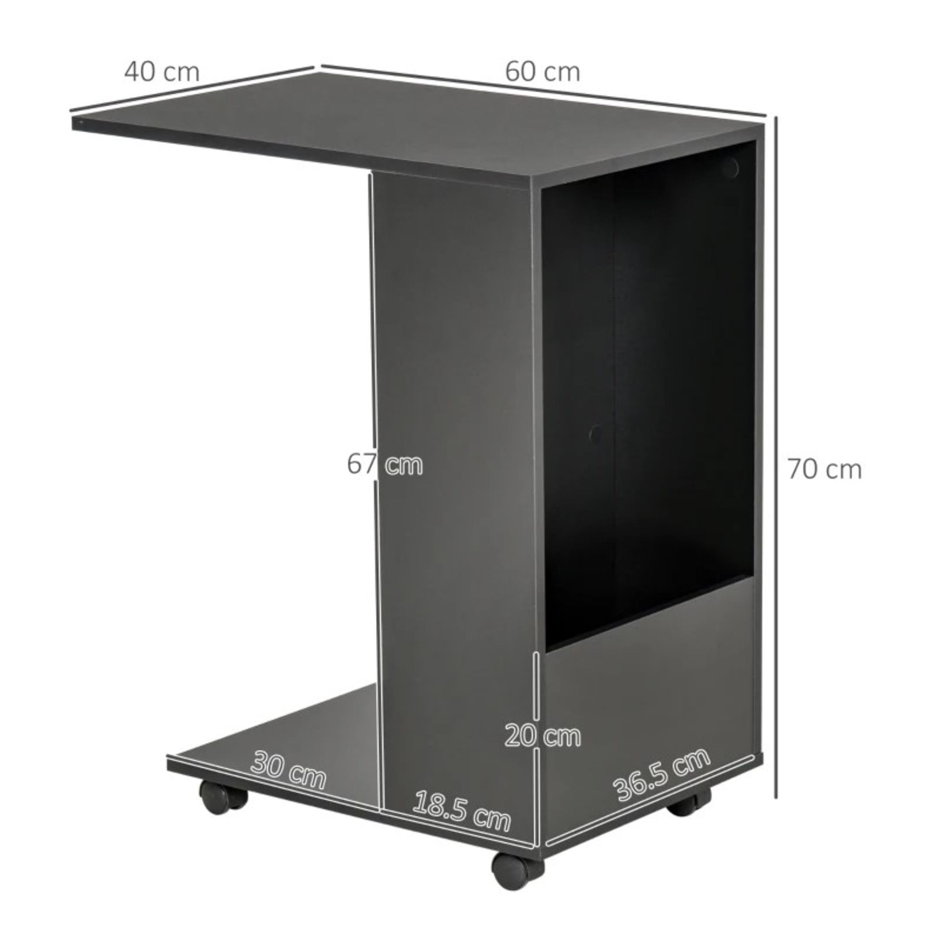 RRP £40.00 - C-Shape Sofa Side Table Laptop Coffee End Table w/ Storage and Casters, Black - Image 2 of 3