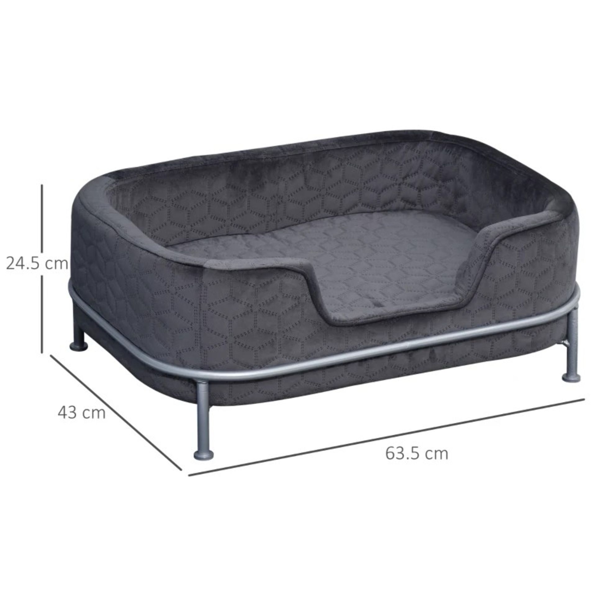 RRP £58.99 - Velvet Upholstered Elevated Small Pet Bed Grey - Image 2 of 4