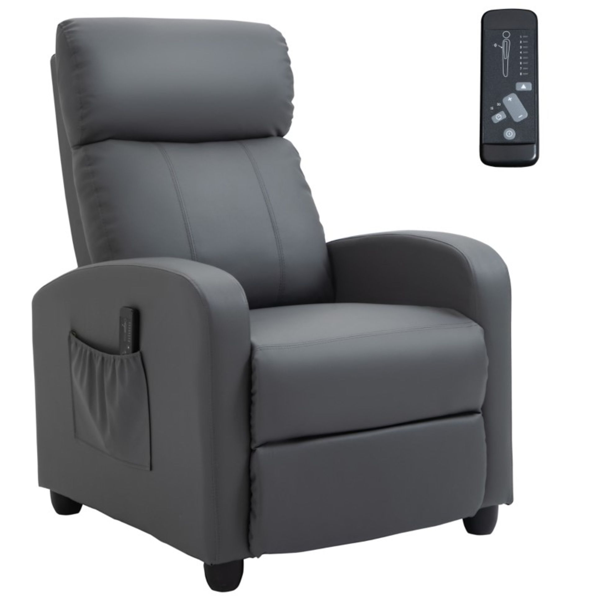 RRPP £254.99 - Recliner Sofa Chair PU Leather Massage Armcair w/ Remote Control, Grey