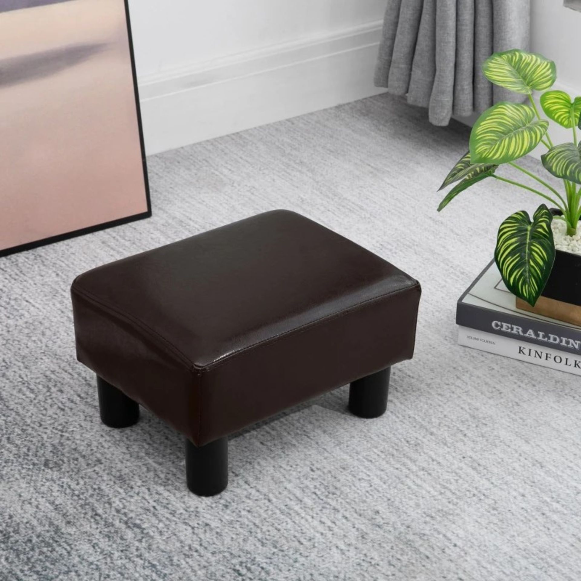 RRP £42.99 - Faux Leather Boxy Footstool - Brown