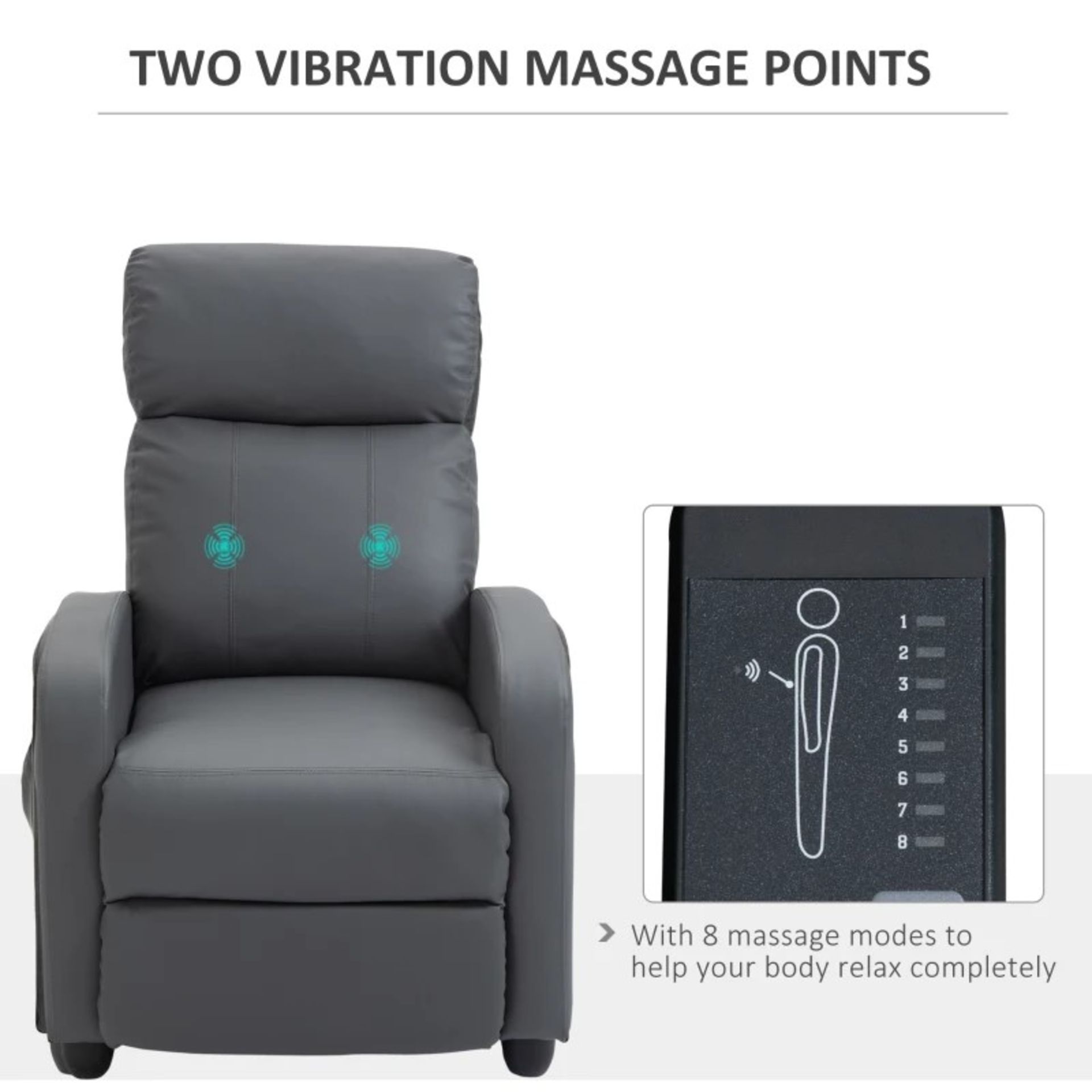 RRPP £254.99 - Recliner Sofa Chair PU Leather Massage Armcair w/ Remote Control, Grey - Image 4 of 6