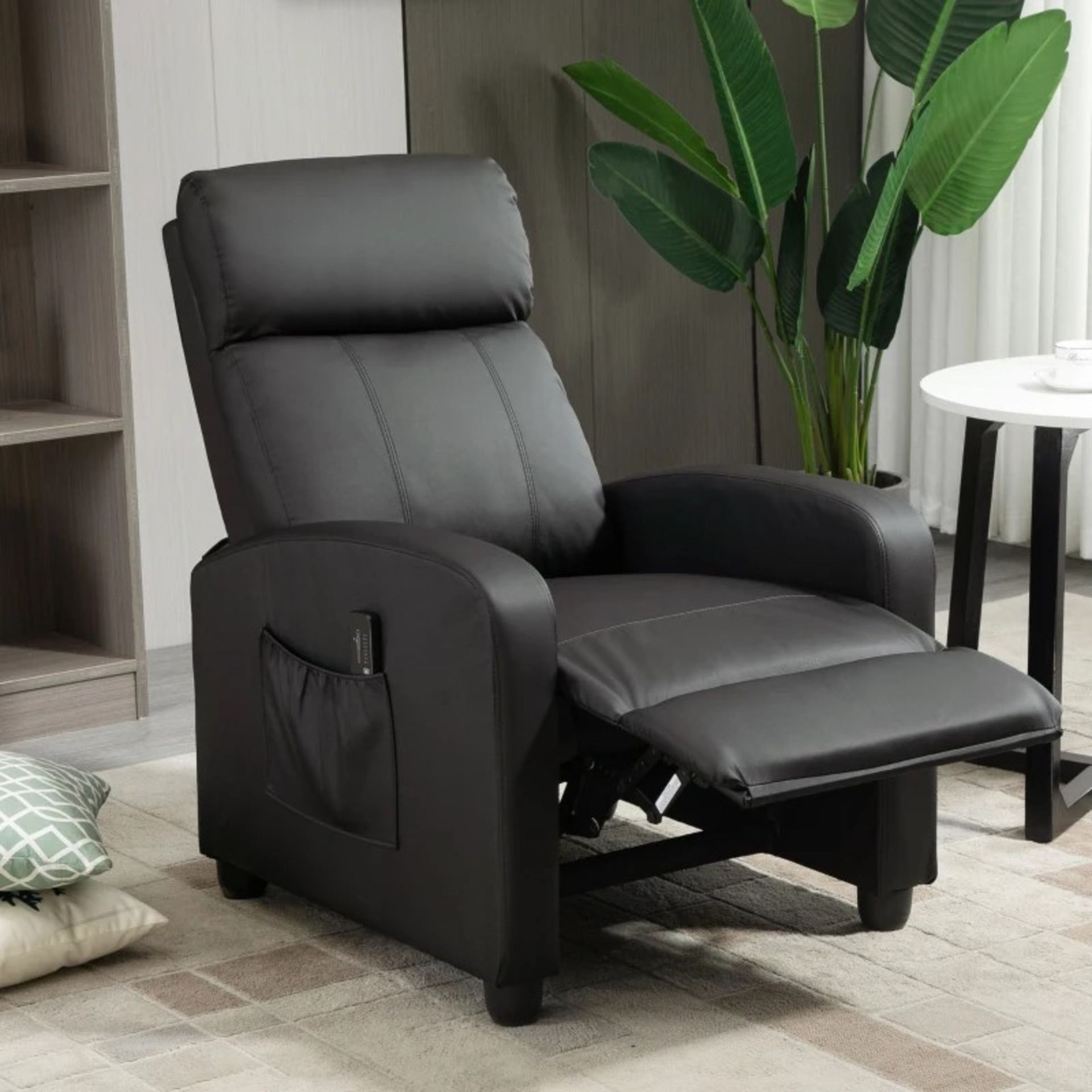 RRP £229.99 - Recliner Sofa Chair PU Leather Massage Armcair w/ Remote Control, Black - Image 2 of 5