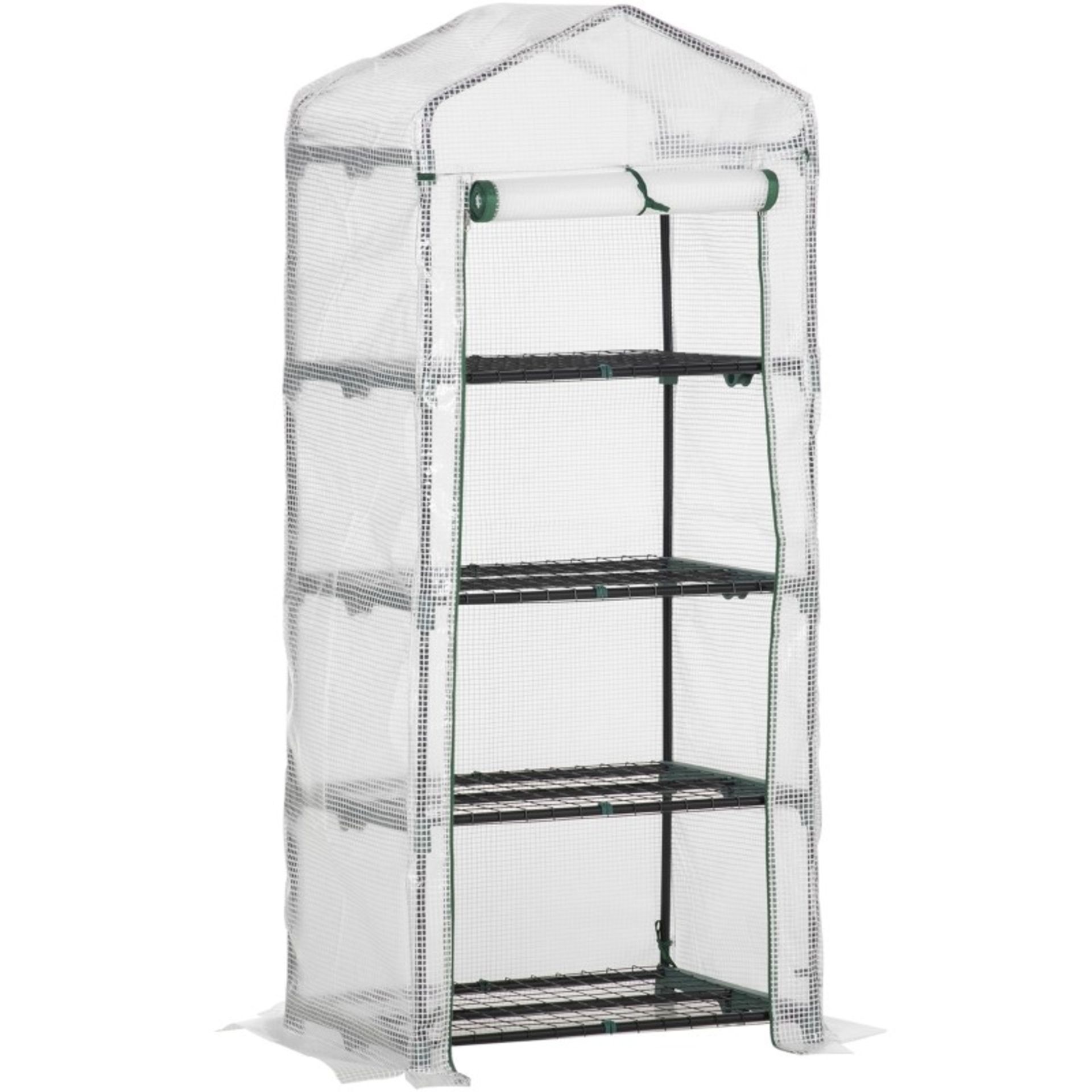 RRP £76.99 - 4-Tier Portable Greenhouse Plant Shed with PE Cover Roll-up Door, White
