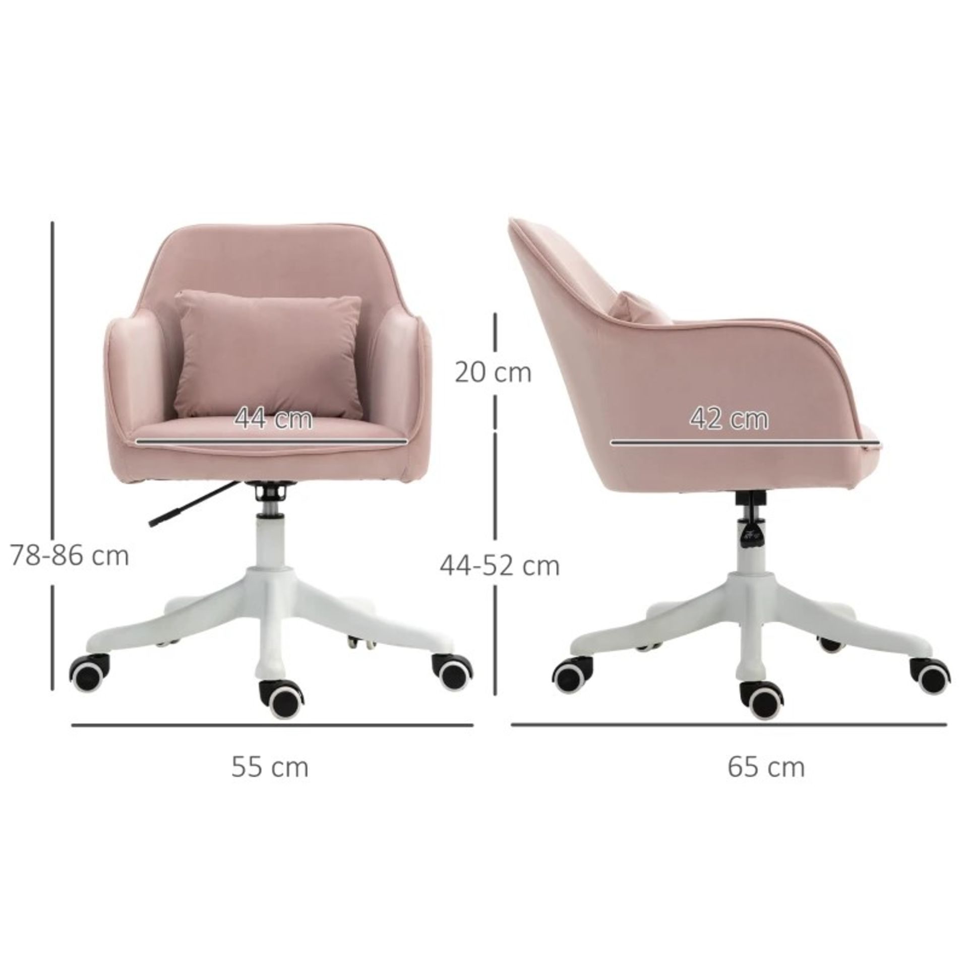 RRP £119.99 - Vinsetto Velvet-Feel Tub Office Chair w/ Massage Pillow Wheels Adjustable Height - Image 3 of 5