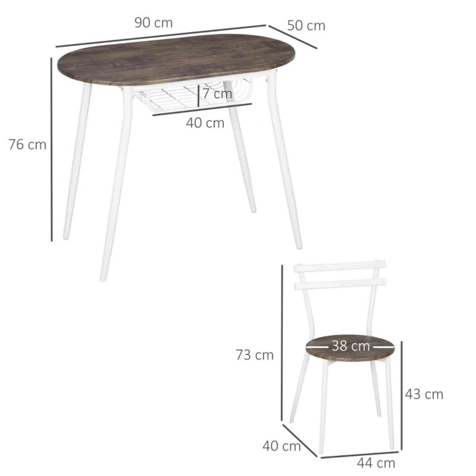 RRP £105.00 - 3-Piece Dining Table and Chairs Set, Oval Kitchen Table with 2 Chairs, with Wire - Image 2 of 4