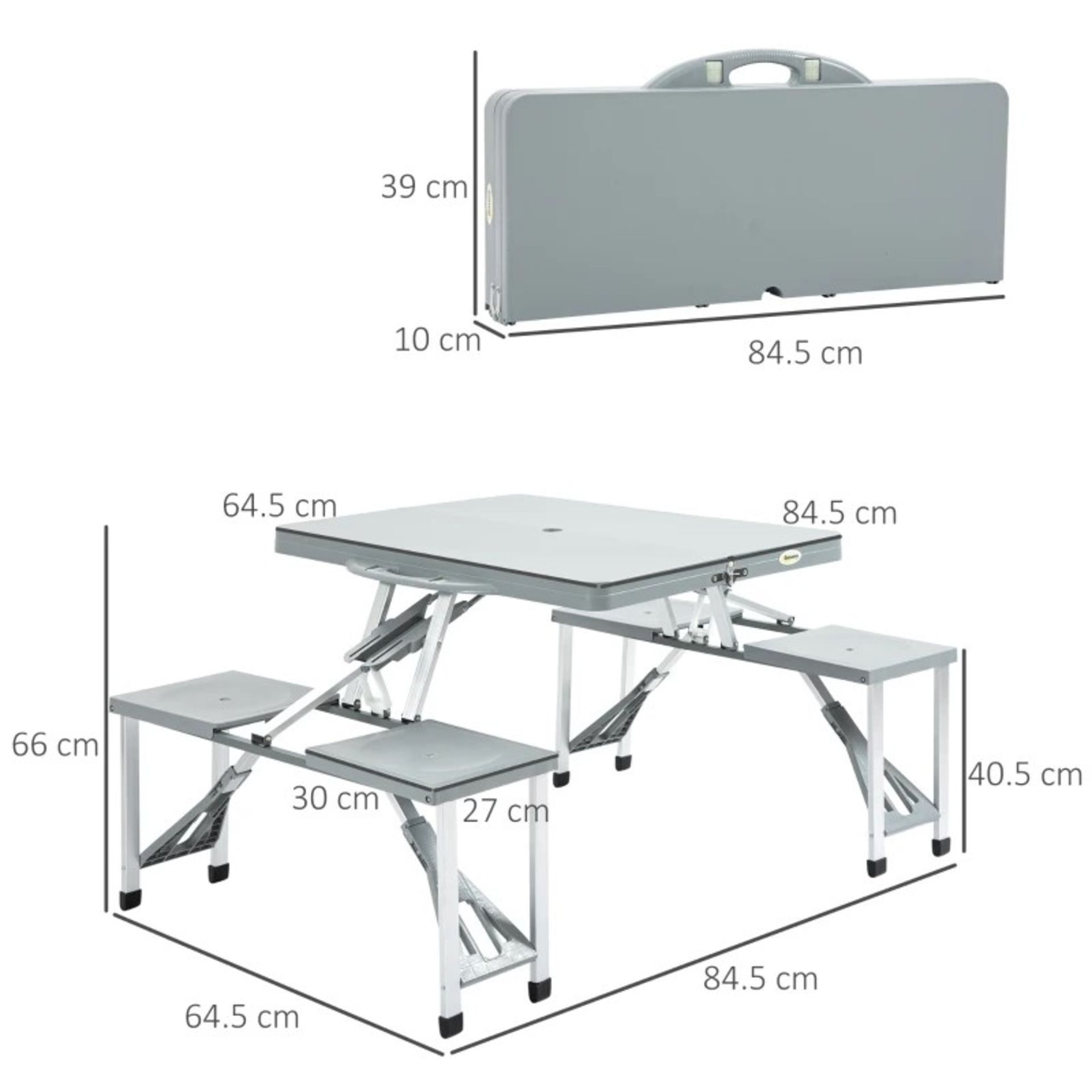 RRP £69.99 - Aluminium PP 4-Seater Portable Picnic Table and Bench Set Silver - Image 2 of 5