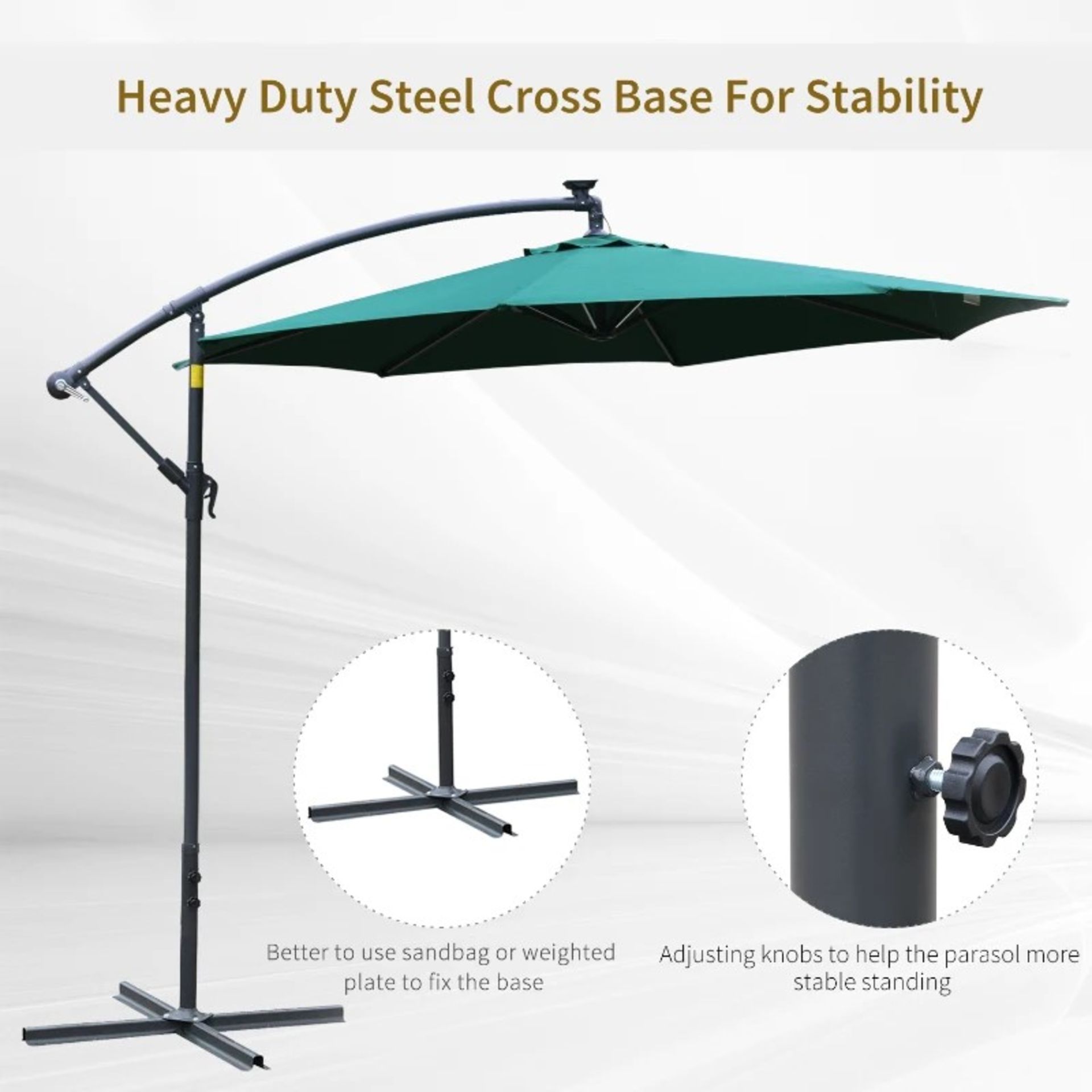 RRP £133.99 - 3m LED Patio Banana Umbrella Cantilever Parasol w/ Crank Cross Base - DIMENSIONS: 2. - Image 4 of 5