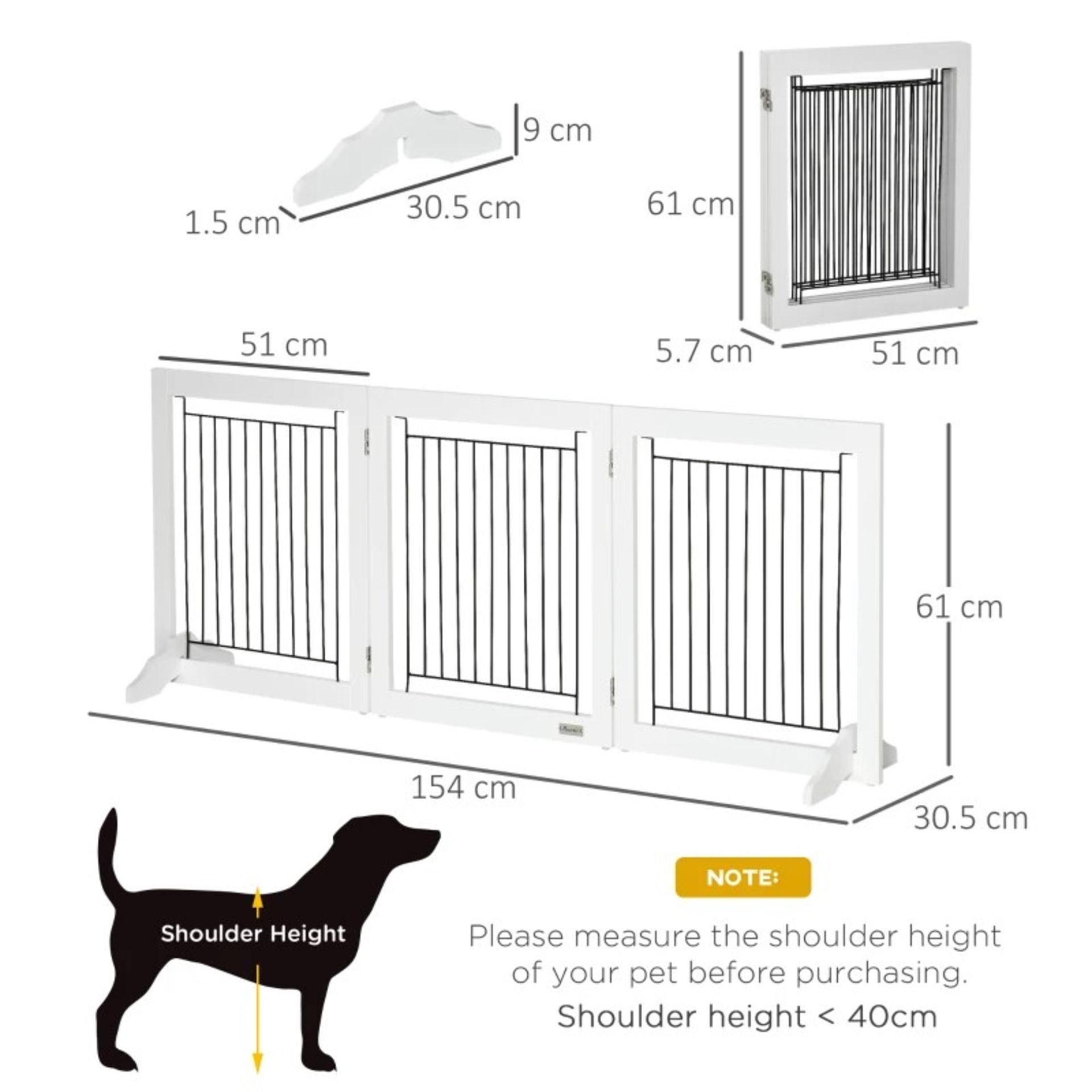 RRP £56.99 - Dog Gate, Freestanding Pet Gate, Wooden Puppy Fence Foldable Design with 61 cm Height 3 - Image 2 of 4