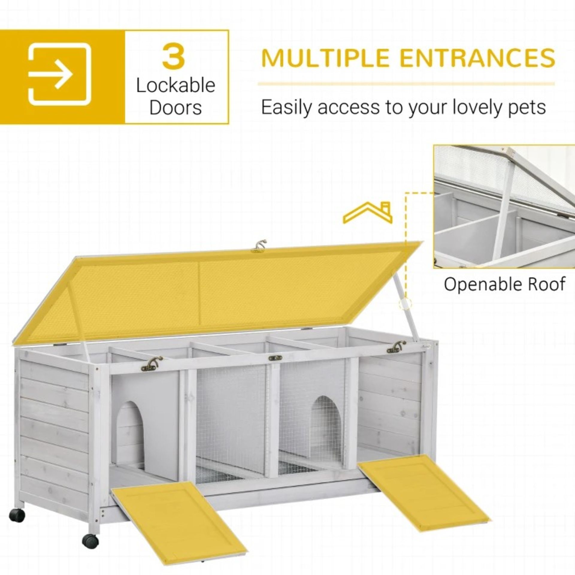 RRP £132.99 - Wooden Rabbit Hutch, Mobile Guinea Pig Cage, Separable Bunny Run, Small Animal House - Image 4 of 5