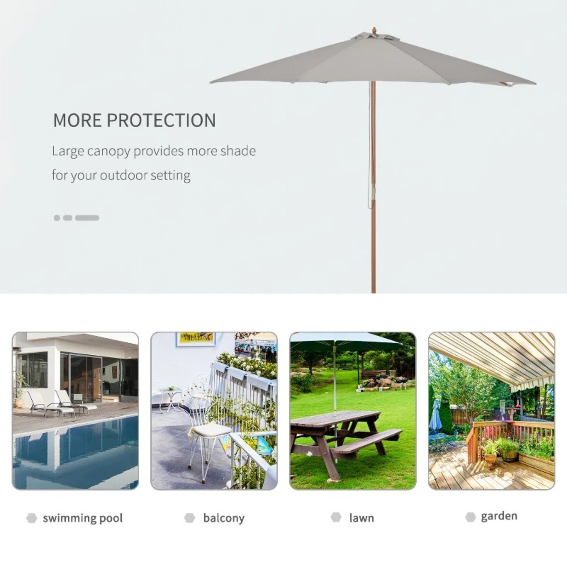 RRP £65.99 - 3m Fir Wooden Garden Parasol Bamboo Sun Shade Patio Outdoor Umbrella Canopy - - Image 3 of 4