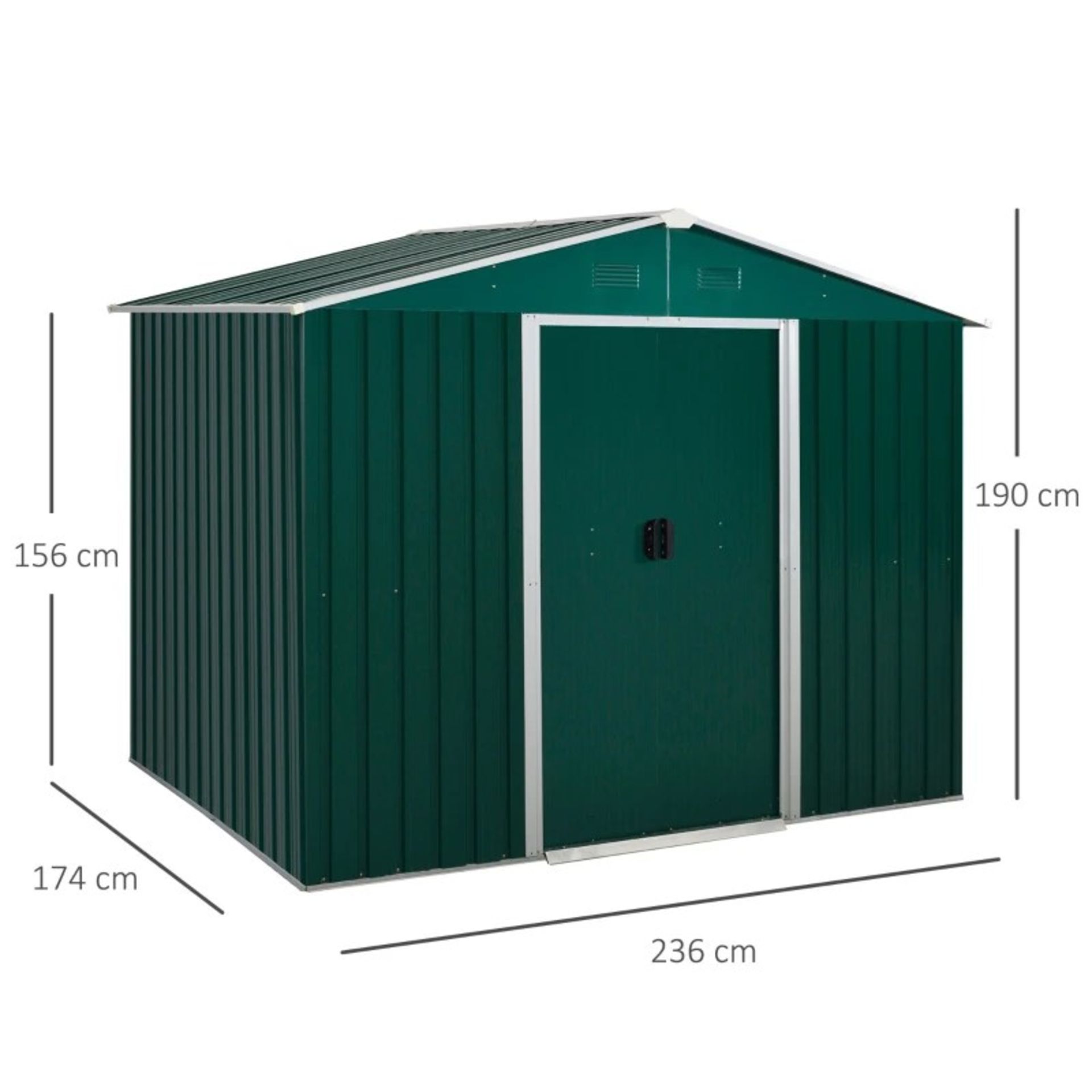 RRP £349.99 - 5.7 x 7.7ft Corrugated Steel Sliding Door Garden Shed - Green - Image 2 of 4