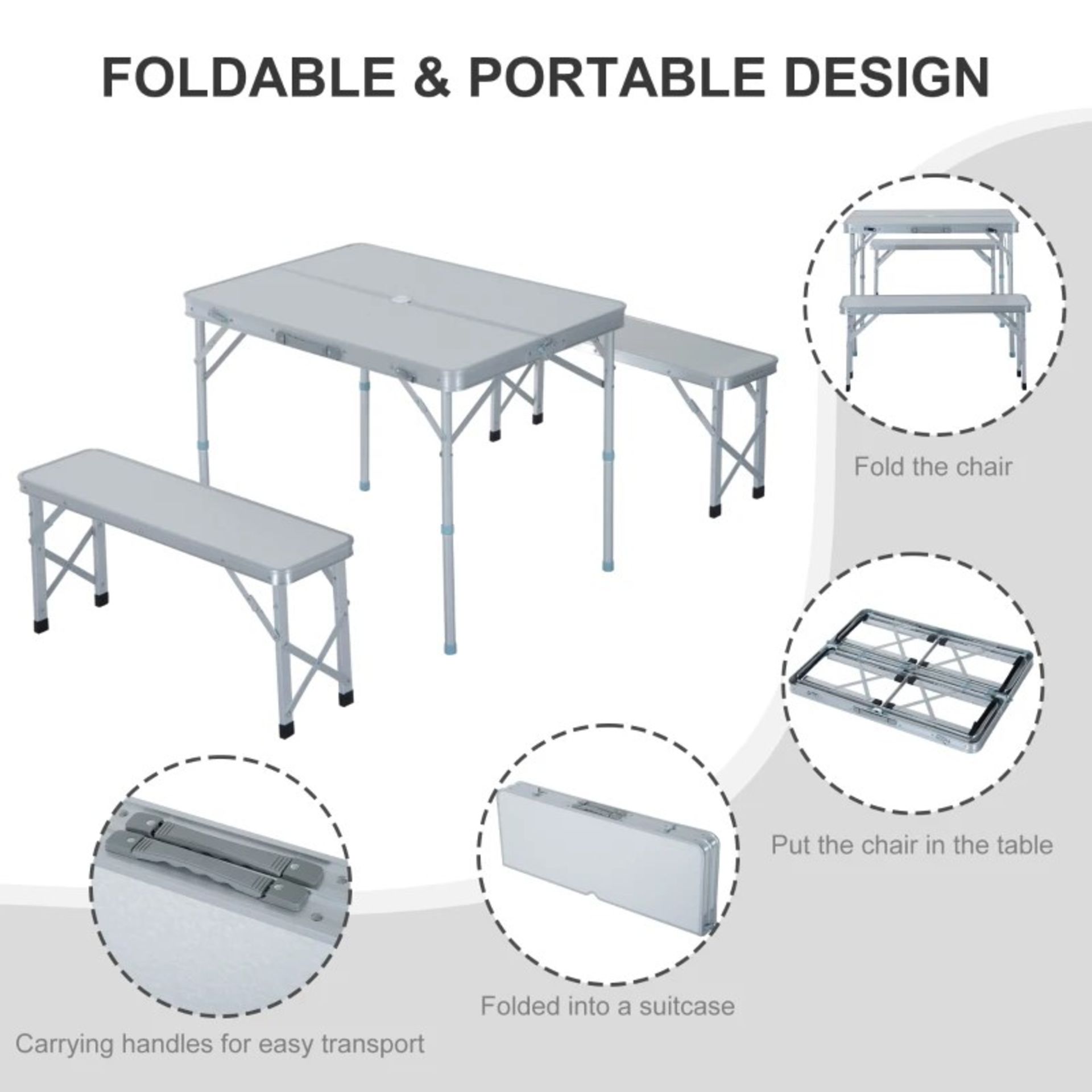 RRP £75.99 - 3 pcs Picnic Table Bench Set, Foldable, Aluminum Alloy - Image 3 of 4