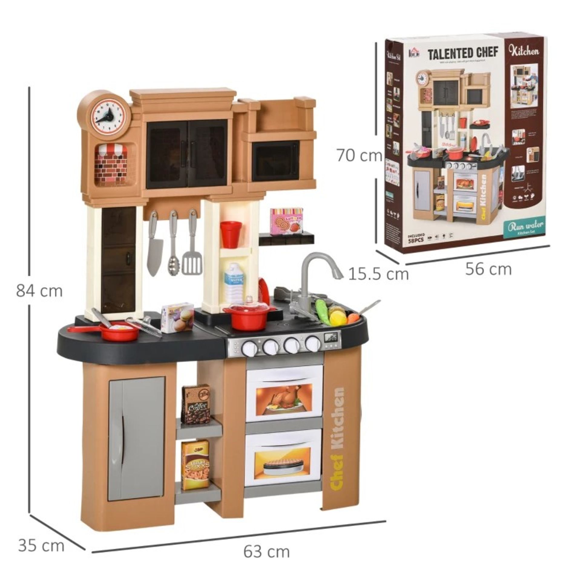 RRP £60.99 - 58 PCS Kids Kitchen Play Cooking Toy Set, w/ Light, Sound, for 3-6 Years Old - - Image 2 of 4