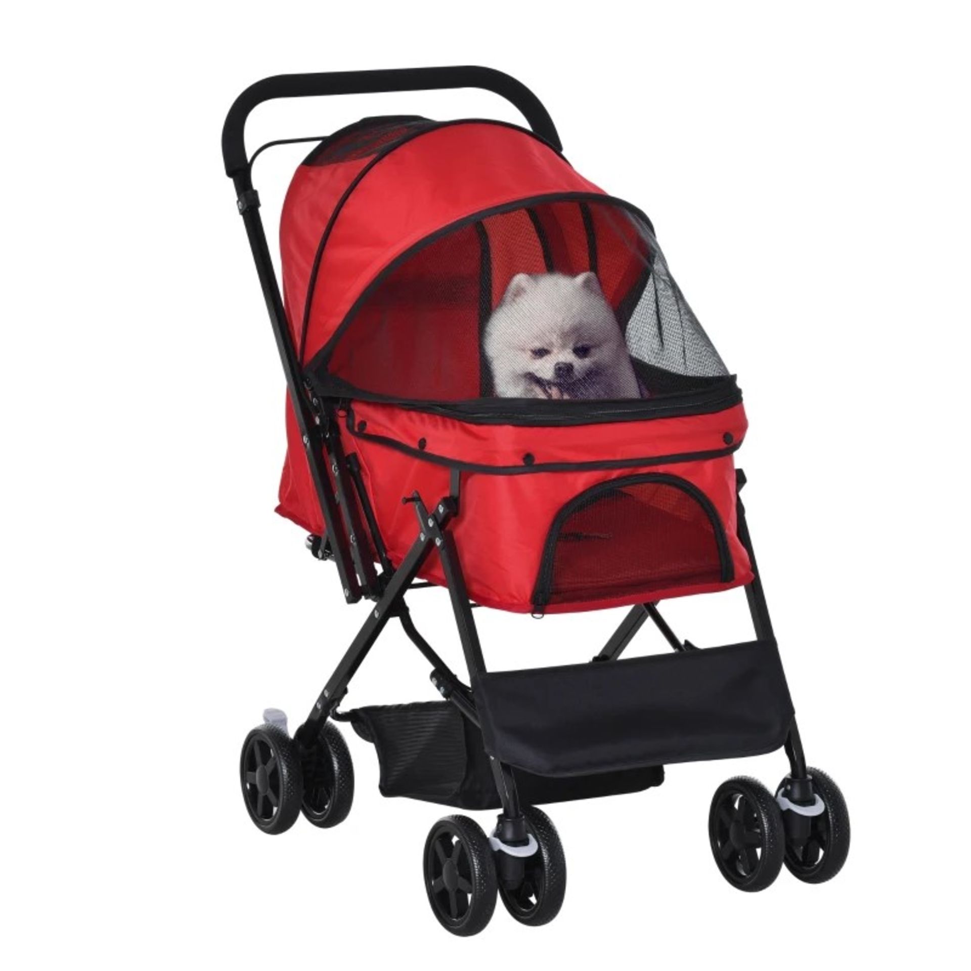 RRP £86.99 - Pet Stroller Pushchair Foldable Travel Dog Cat Carriage w/ Reversible Handle Brake