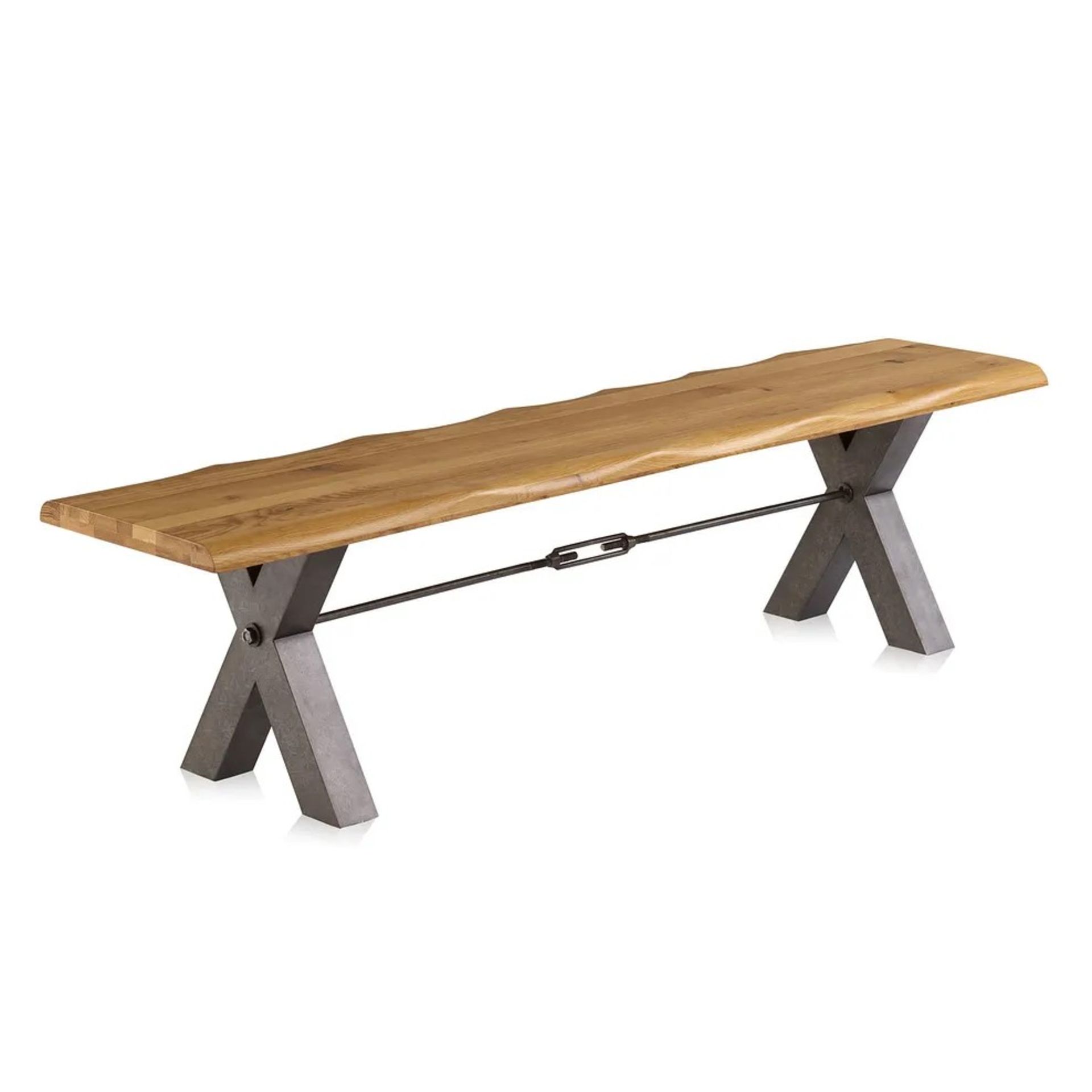 RRP £329.99 - Oak Furnitureland BROOKLYN Natural Solid Oak & Metal Bench 180 X 46 X 40CM - MAY