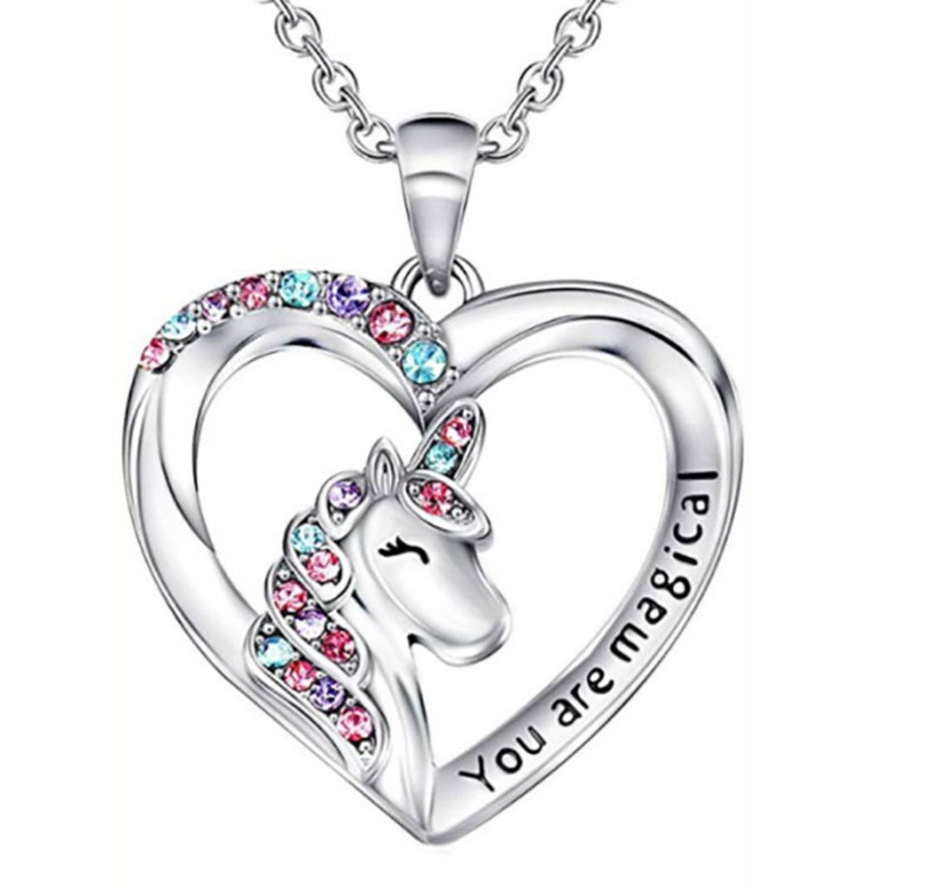 RRP £32 - NEW SILVER UNICORN YOU ARE MAGICAL Cartoon Animal Necklace