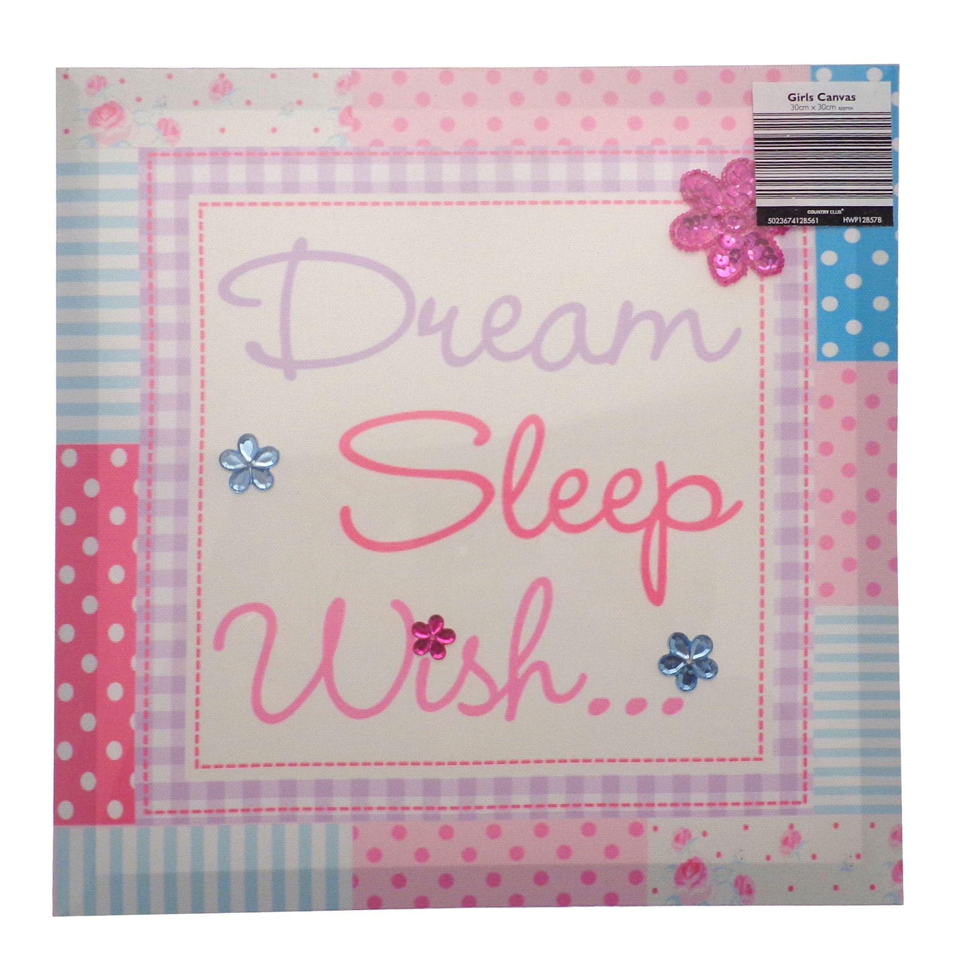 New Square 30 x 30cm Pink Dream Sleep Wish Canvas
