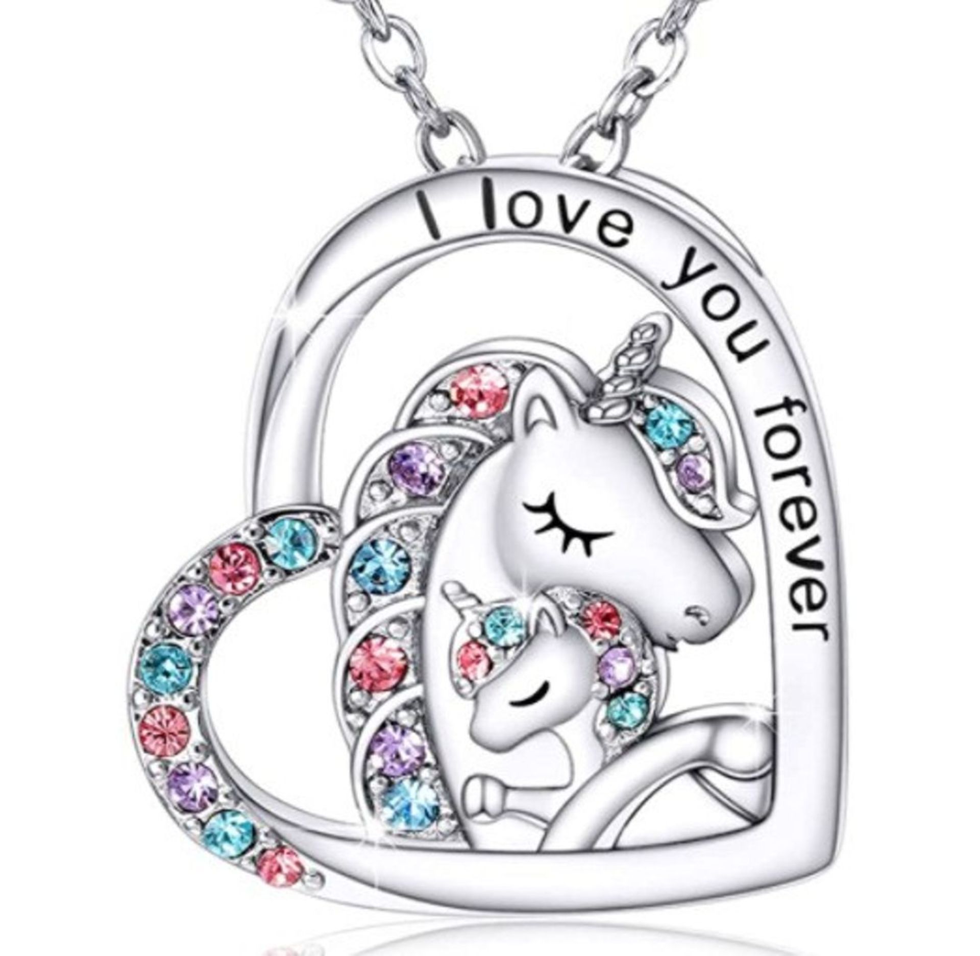 RRP £32 - NEW SILVER UNICORN LOVE YOU FOREVER Cartoon Animal Necklace